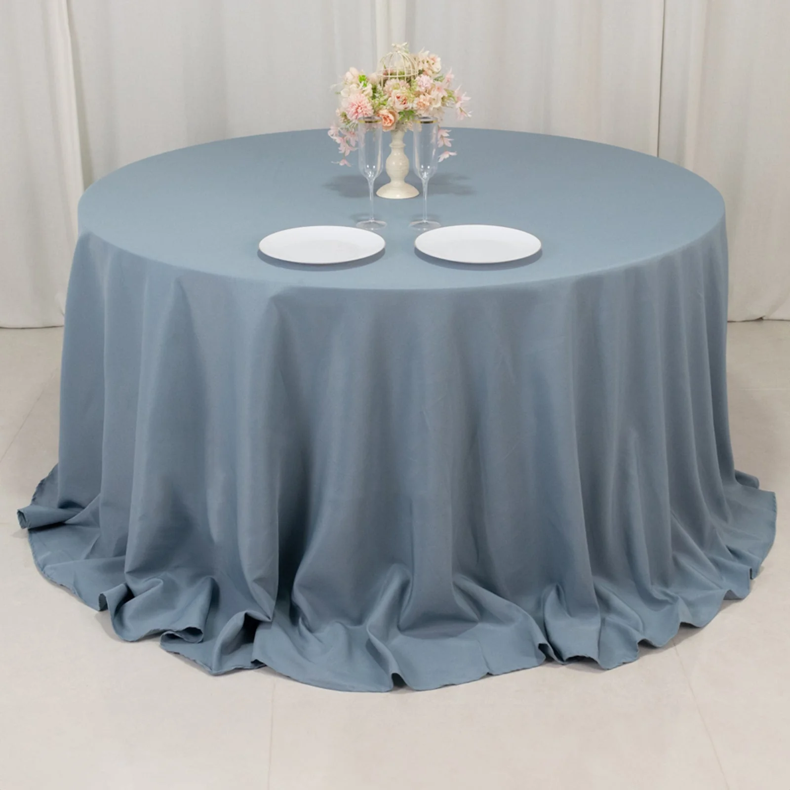 Premium Polyester Round Tablecloth 132" Dusty Blue - Seamless 220GSM Table Cover - Image 7