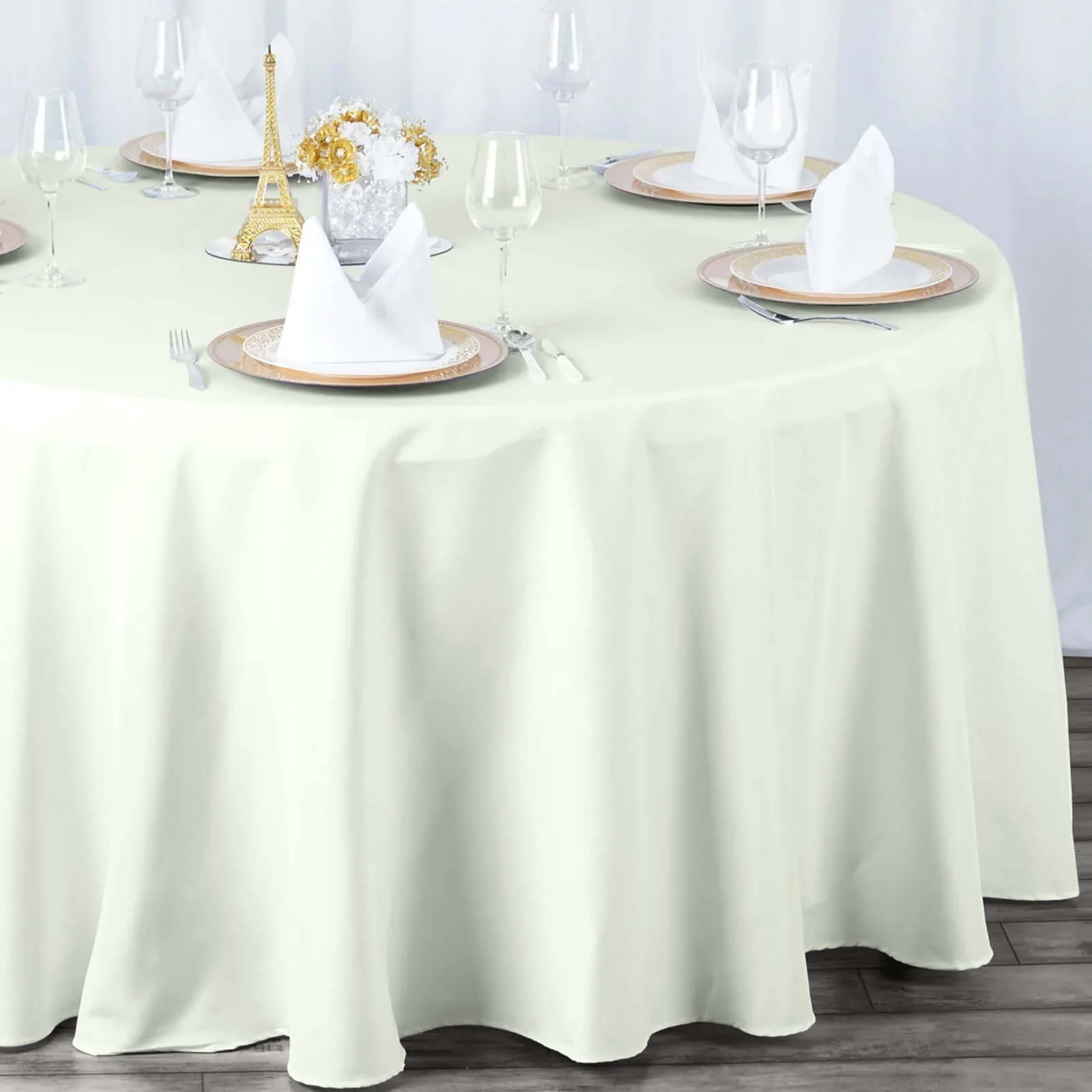 Premium Polyester Round Tablecloth 132" Ivory - Seamless 220GSM Table Cover - Image 7