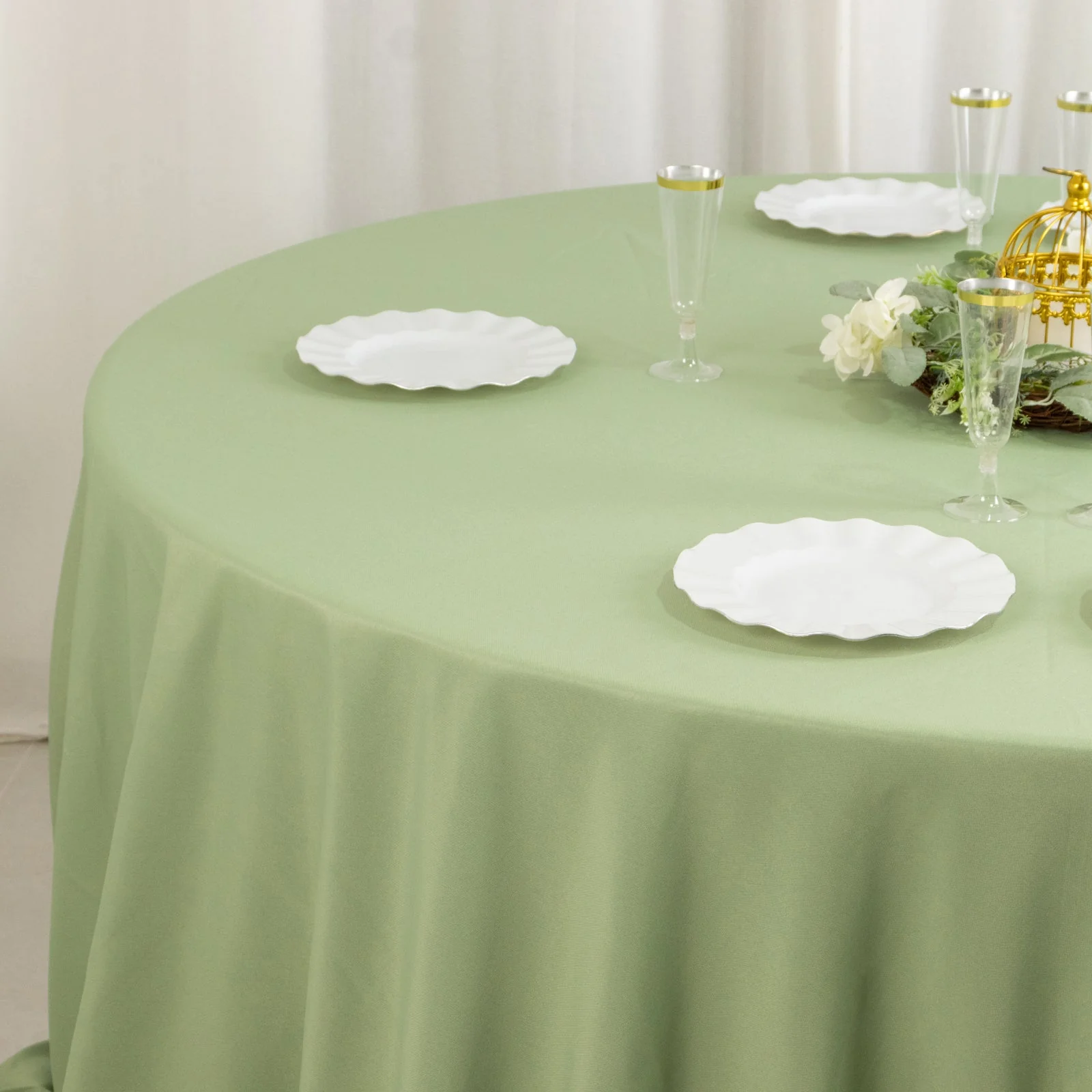 Premium Polyester Round Tablecloth 132" Sage Green - Seamless 220GSM Table Cover - Image 8