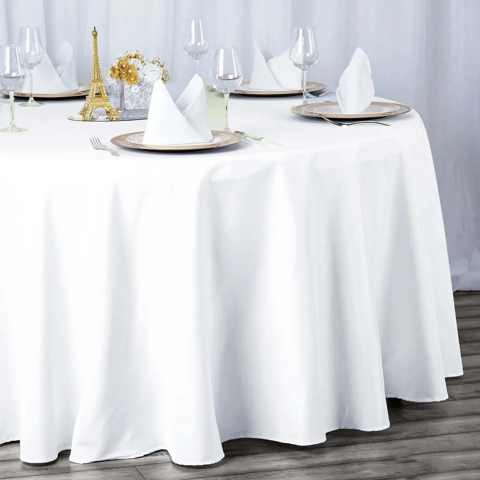 Premium Polyester Round Tablecloth 132" White - Seamless 220GSM Wrinkle-Resistant & Durable Finish - Image 4
