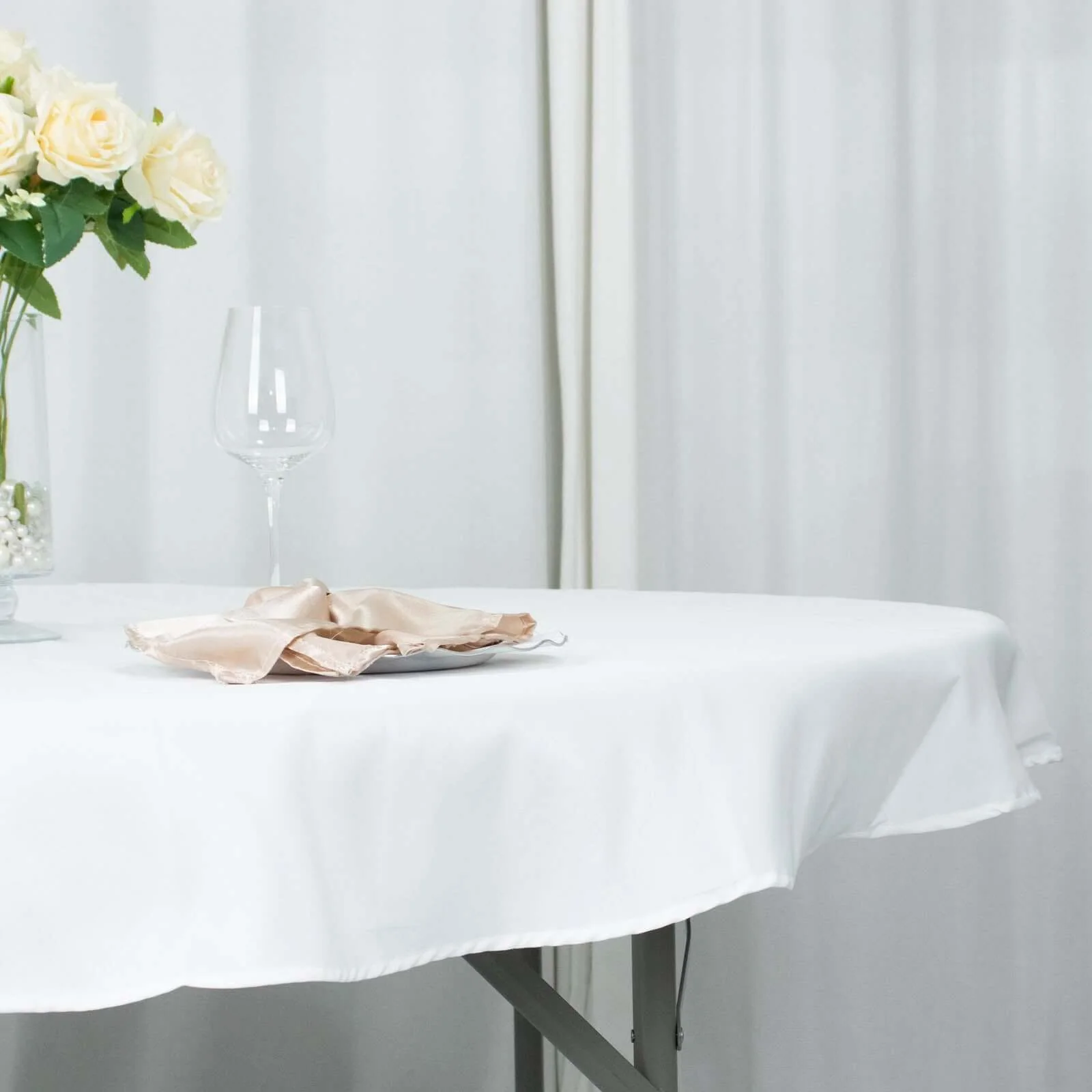 Premium Polyester Round Tablecloth 70" White - 220GSM Wrinkle-Resistant and Durable Table Cover for Weddings & Events - Image 2
