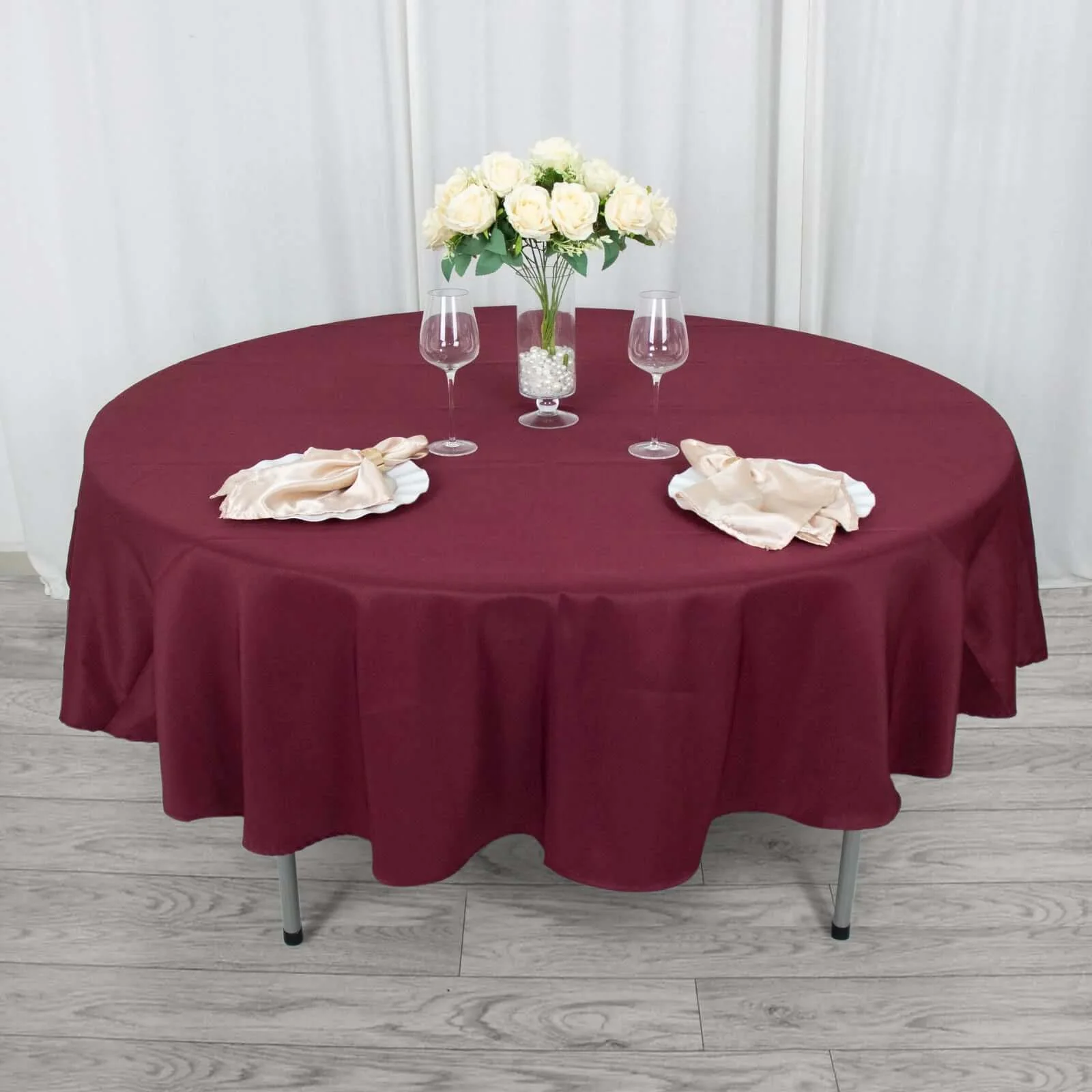 Premium Polyester Round Tablecloth 90" Burgundy - 220GSM Wrinkle-Resistant & Durable Table Cover - Image 7