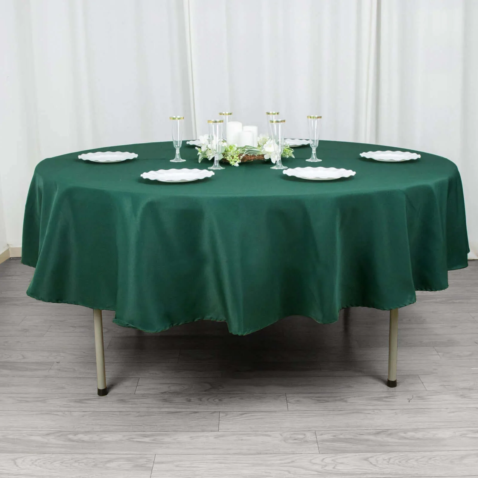 Premium Polyester Round Tablecloth 90" Hunter Emerald Green - 220GSM Wrinkle-Resistant & Durable Fabric - Image 5
