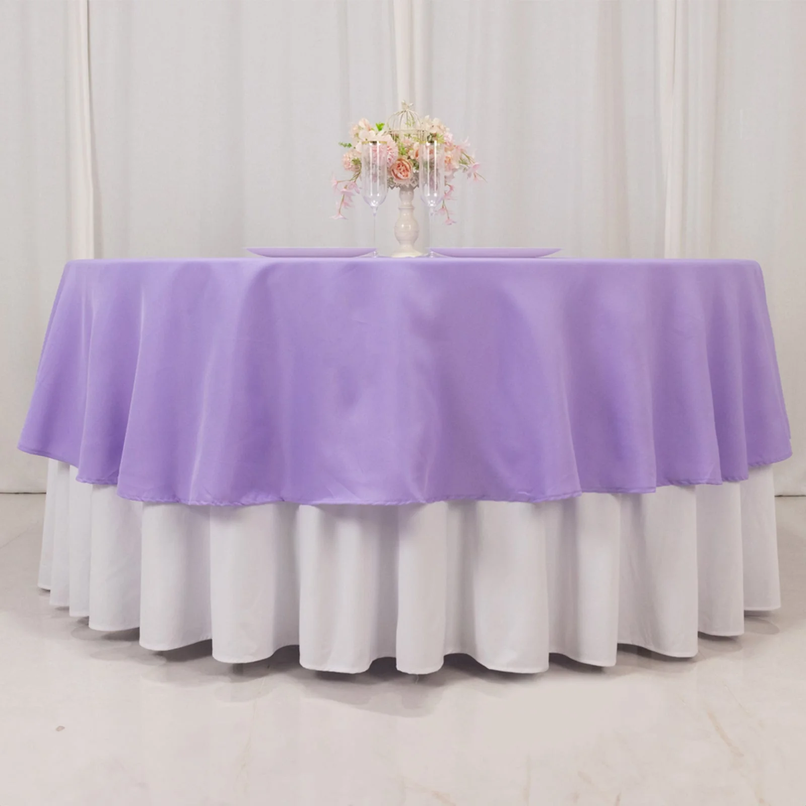 Premium Polyester Round Tablecloth 90" Lavender Lilac - 220GSM Wrinkle-Resistant & Durable Table Cover - Image 2