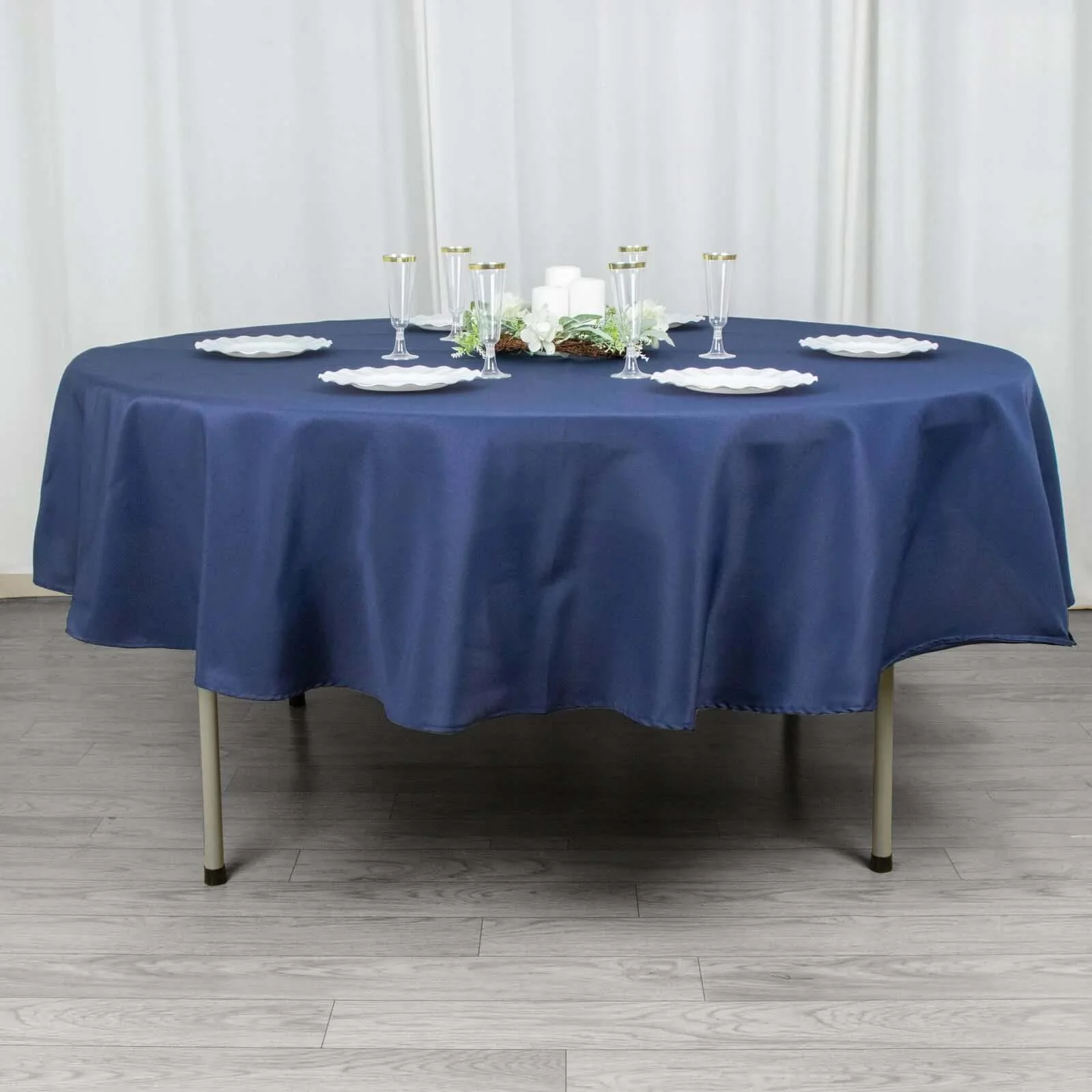 Premium Polyester Round Tablecloth 90" Navy Blue - 220GSM Wrinkle-Resistant & Durable Table Cover - Image 5