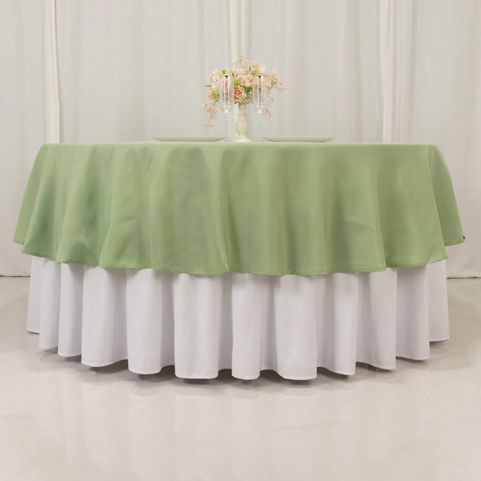 Premium Polyester Round Tablecloth 90" Sage Green - 220GSM Wrinkle-Resistant & Durable Table Cover - Image 2