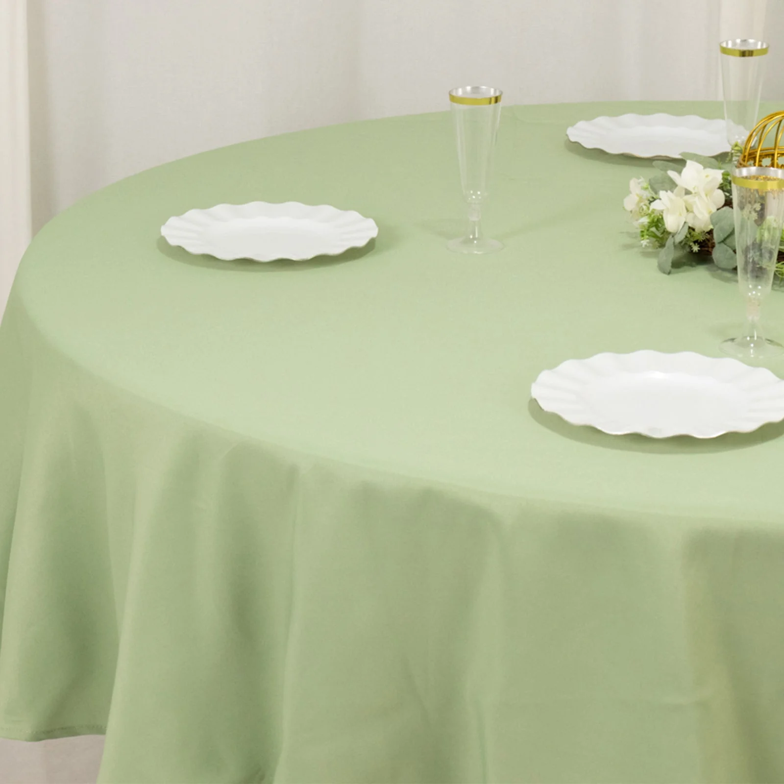 Premium Polyester Round Tablecloth 90" Sage Green - 220GSM Wrinkle-Resistant & Durable Table Cover - Image 6