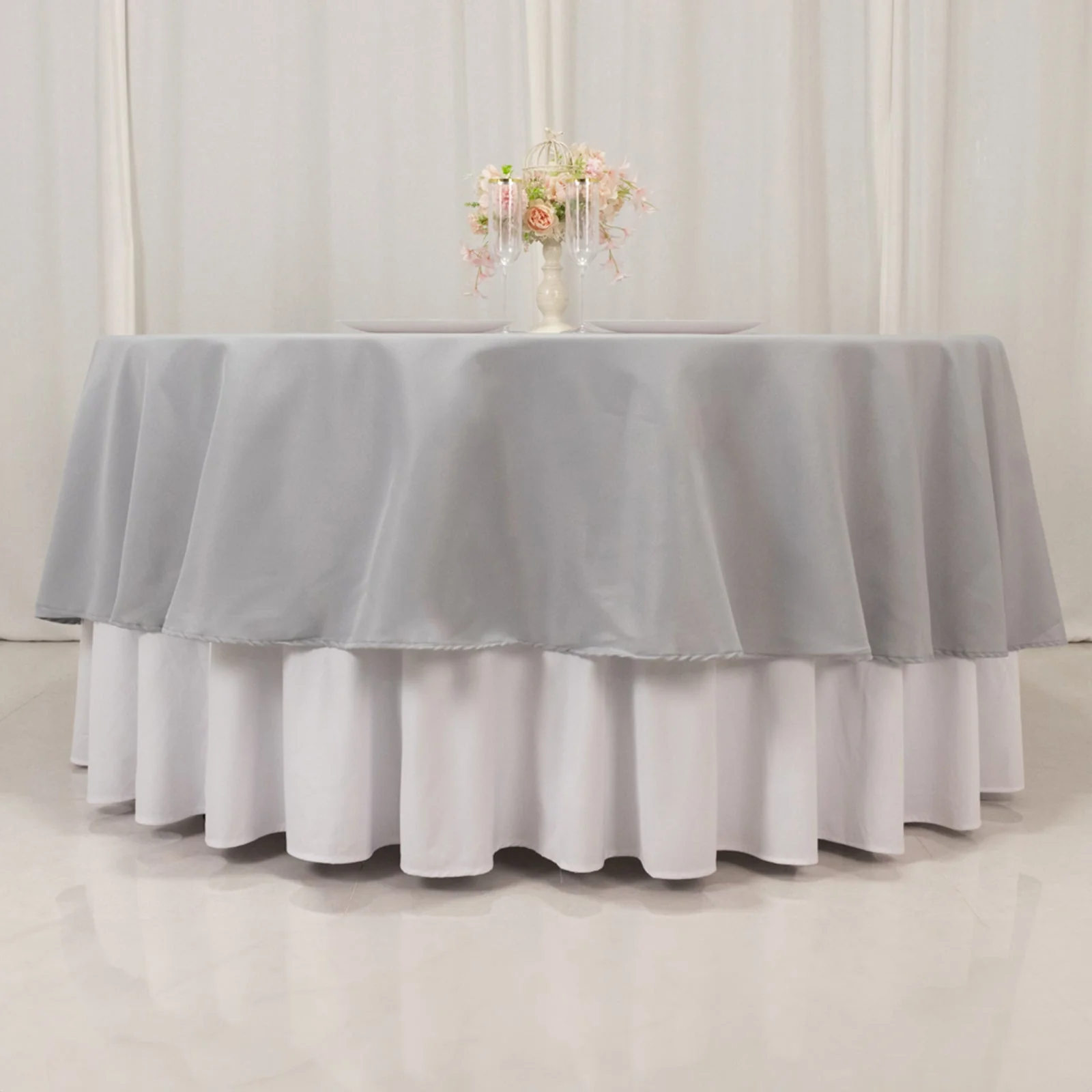 Premium Polyester Round Tablecloth 90" Silver - 220GSM Wrinkle-Resistant & Durable Table Cover - Image 2