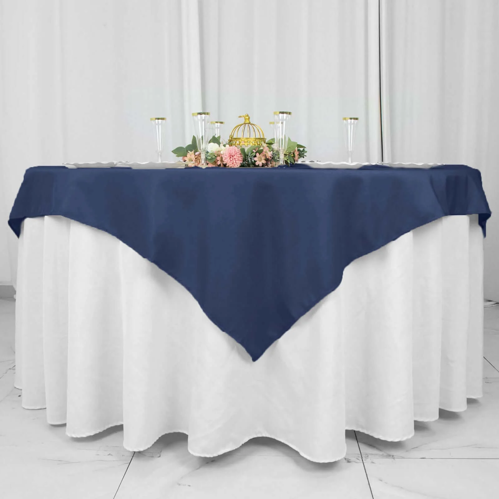 Premium Polyester Square Table Overlay 54"x54" Navy Blue - 220GSM Wrinkle-Resistant Table Topper - Image 2
