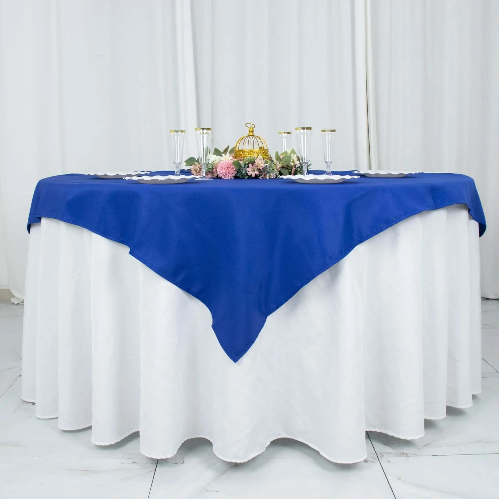 Premium Polyester Square Table Overlay 54"x54" Royal Blue - 220GSM Wrinkle-Resistant Table Topper - Image 2