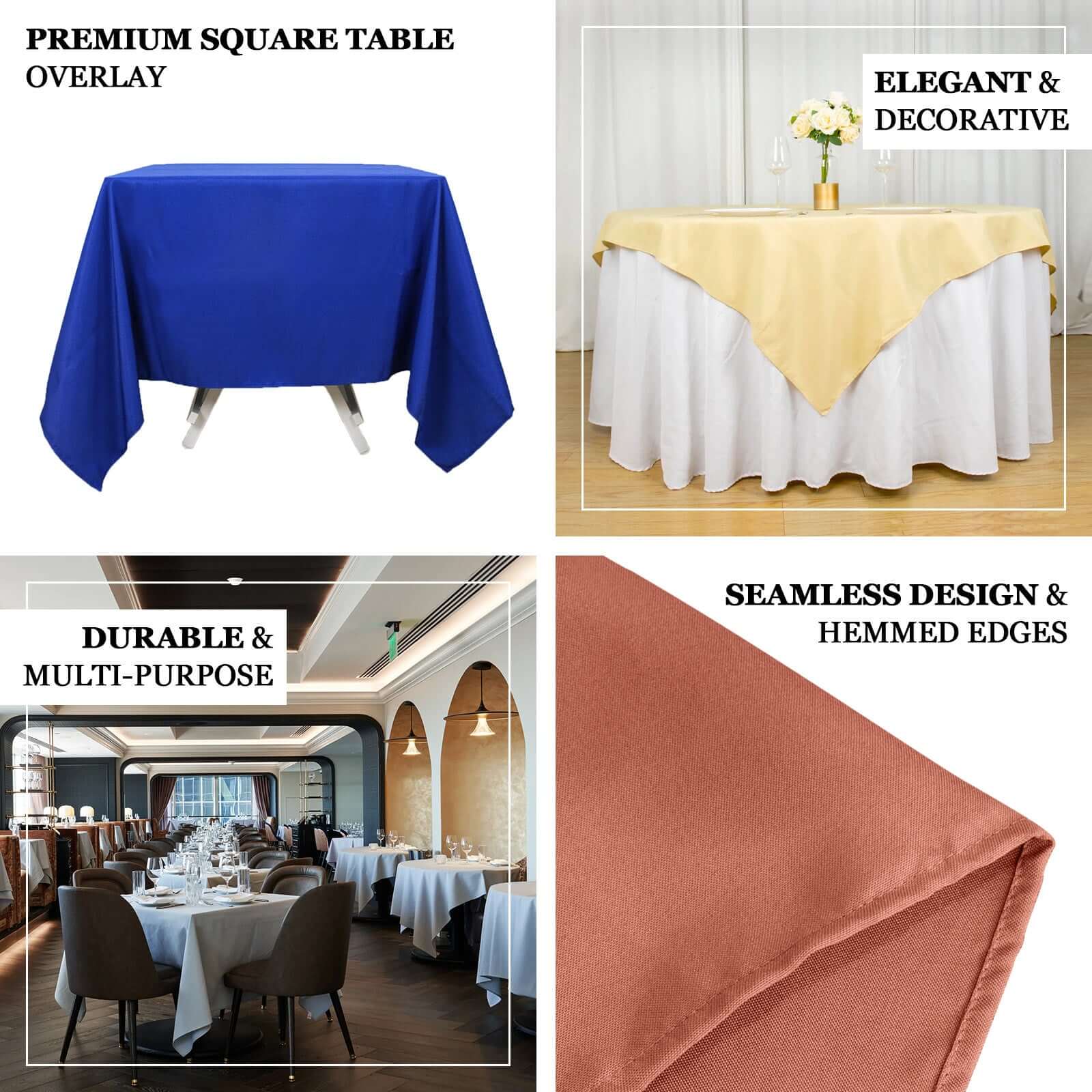 Premium Polyester Square Table Overlay 54"x54" Royal Blue - 220GSM Wrinkle-Resistant Table Topper - Image 3