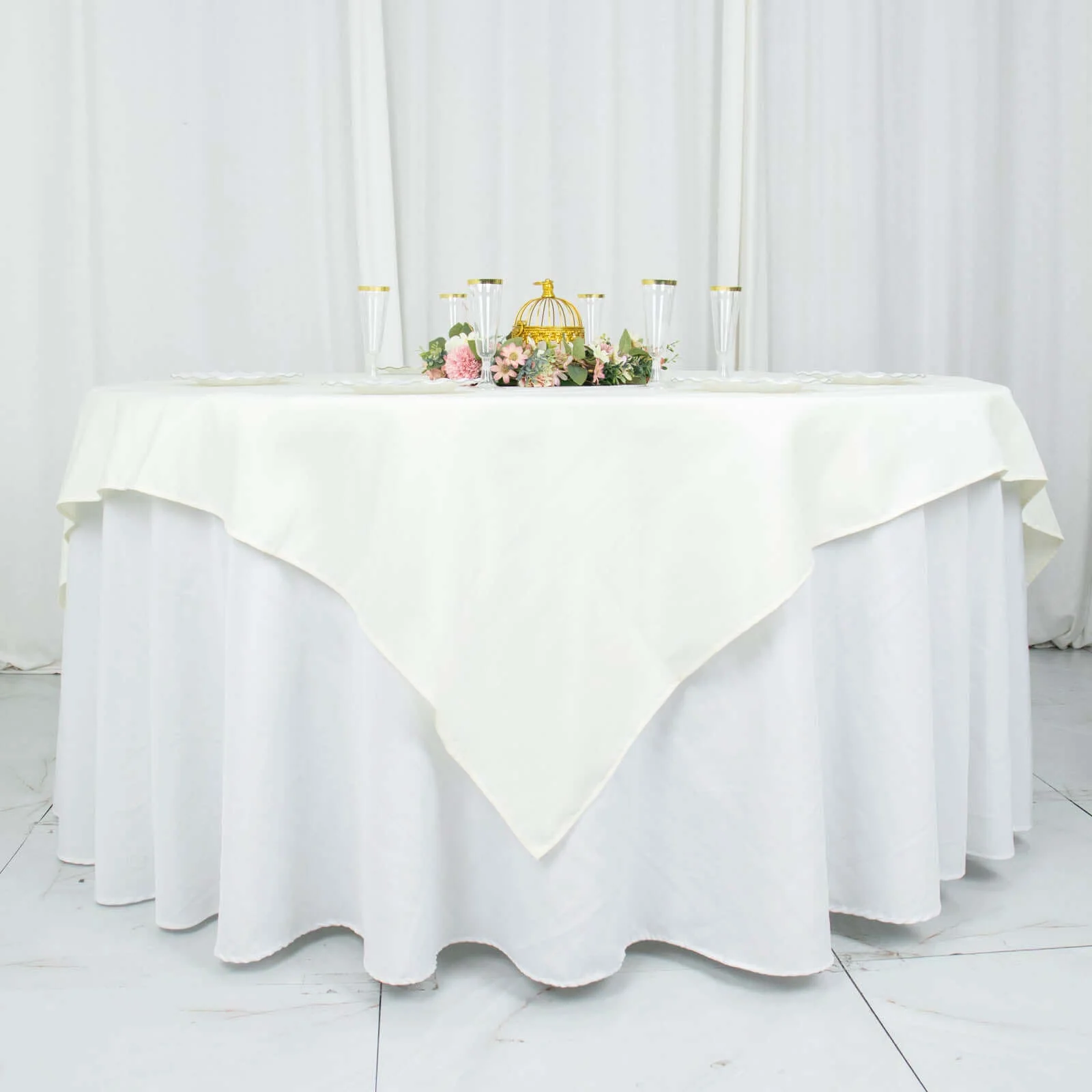 Premium Polyester Square Table Overlay 70"x70" Ivory - 220GSM Wrinkle-Resistant Table Topper - Image 3