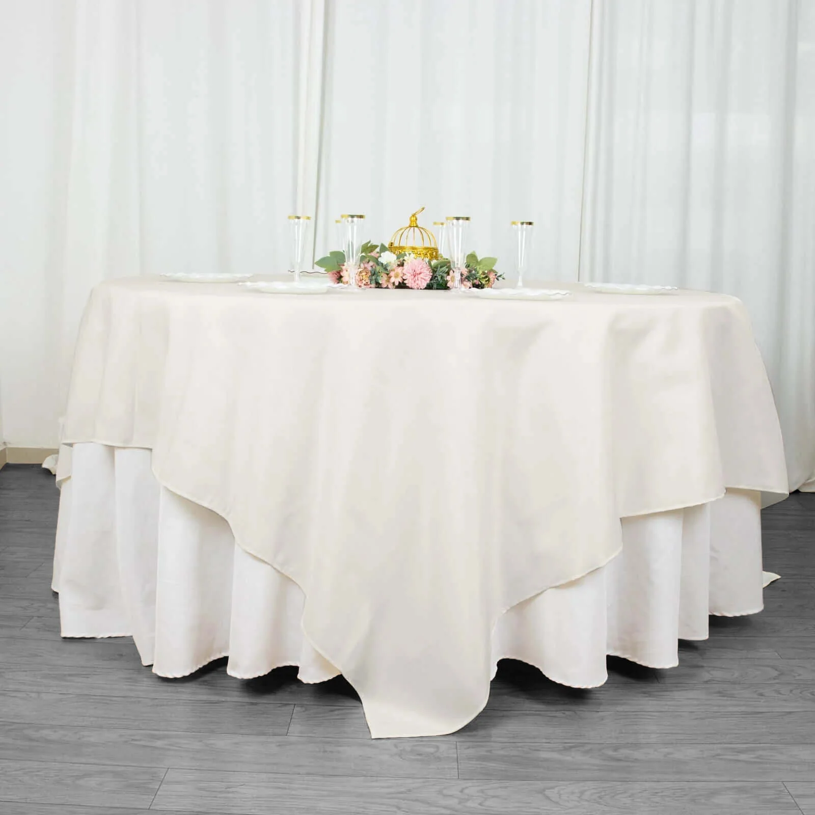 Premium Polyester Square Table Overlay 90"x90" Ivory - 220GSM Wrinkle-Resistant & Durable Table Topper - Image 3