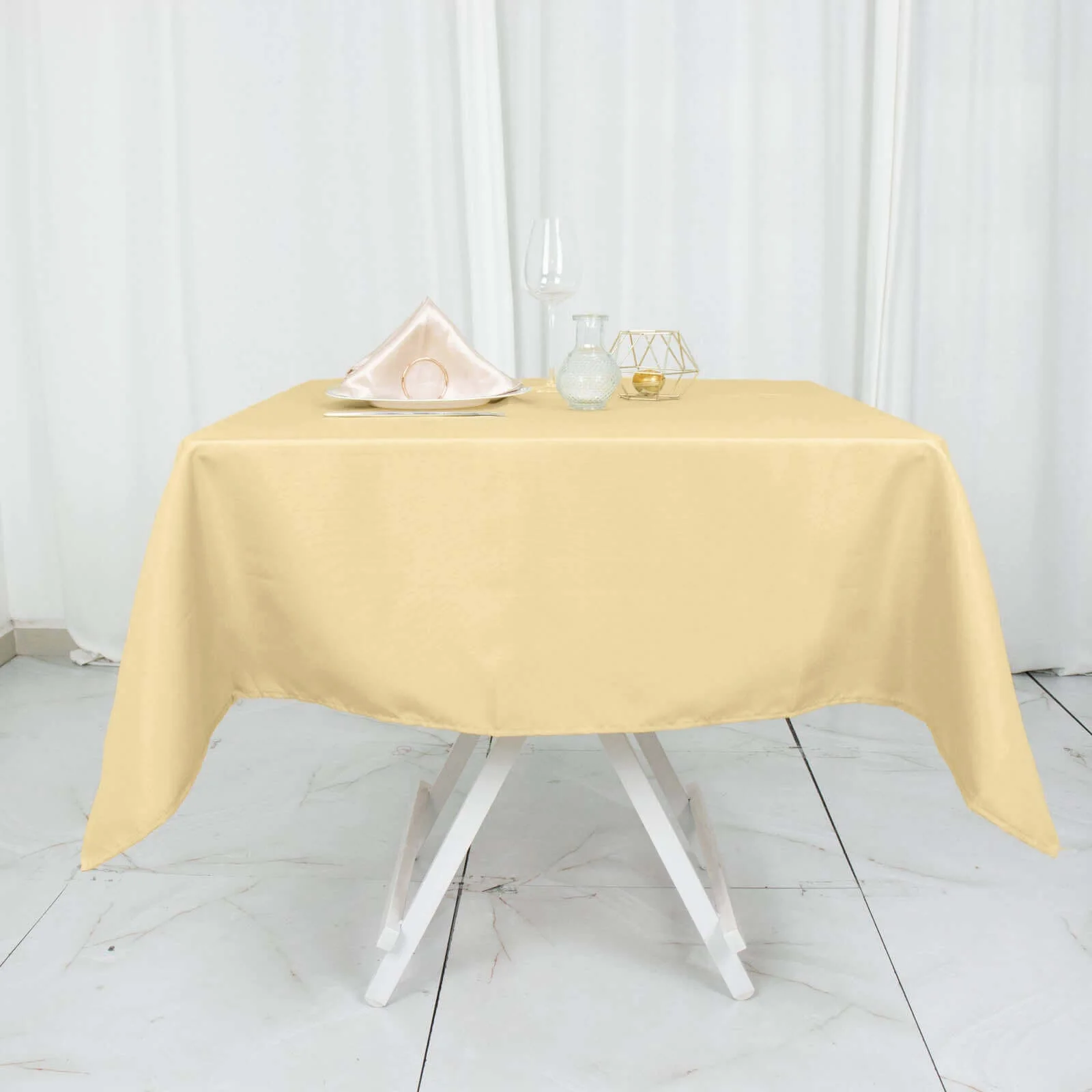 Premium Polyester Square Tablecloth 54"x54" Champagne - 220GSM Wrinkle-Resistant Table Cover - Image 12