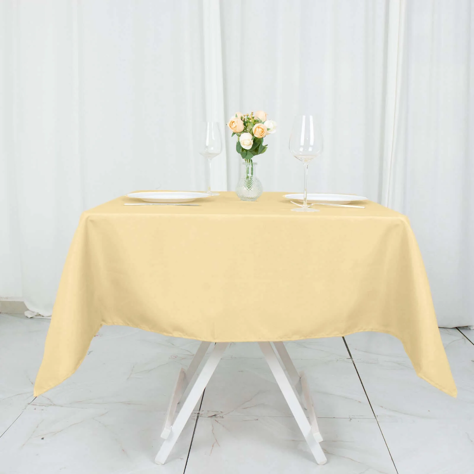 Premium Polyester Square Tablecloth 54"x54" Champagne - 220GSM Wrinkle-Resistant Table Cover - Image 13