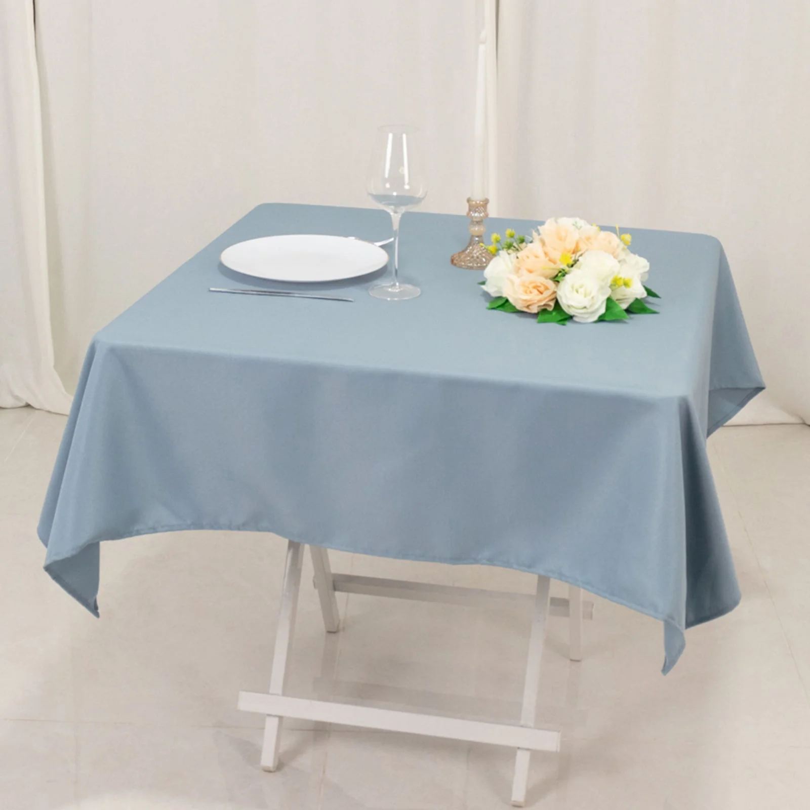 Premium Polyester Square Tablecloth 54"x54" Dusty Blue - 220GSM Wrinkle-Resistant Table Cover - Image 2