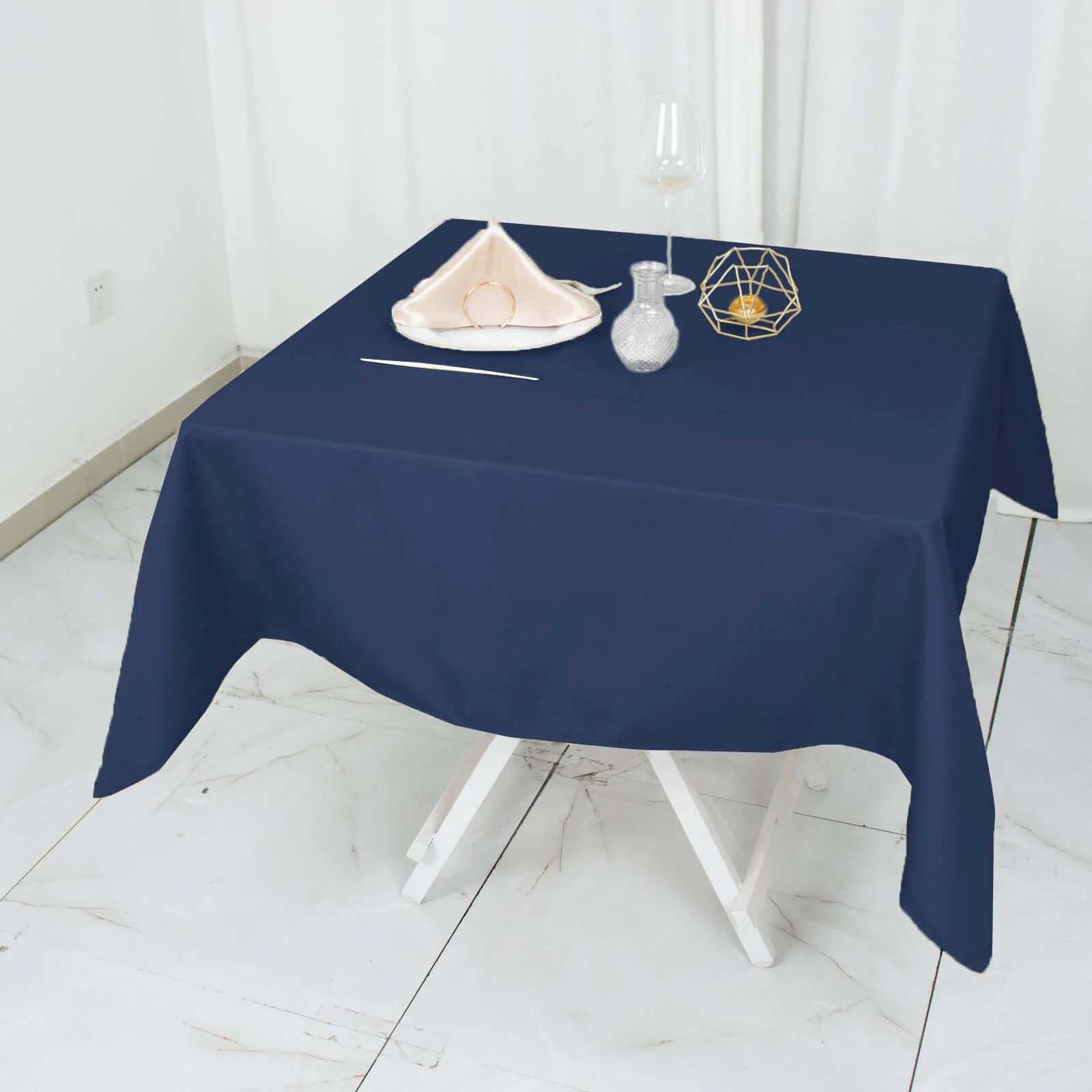 Premium Polyester Square Tablecloth 54"x54" Navy Blue - 220GSM Wrinkle-Resistant Table Cover - Image 7
