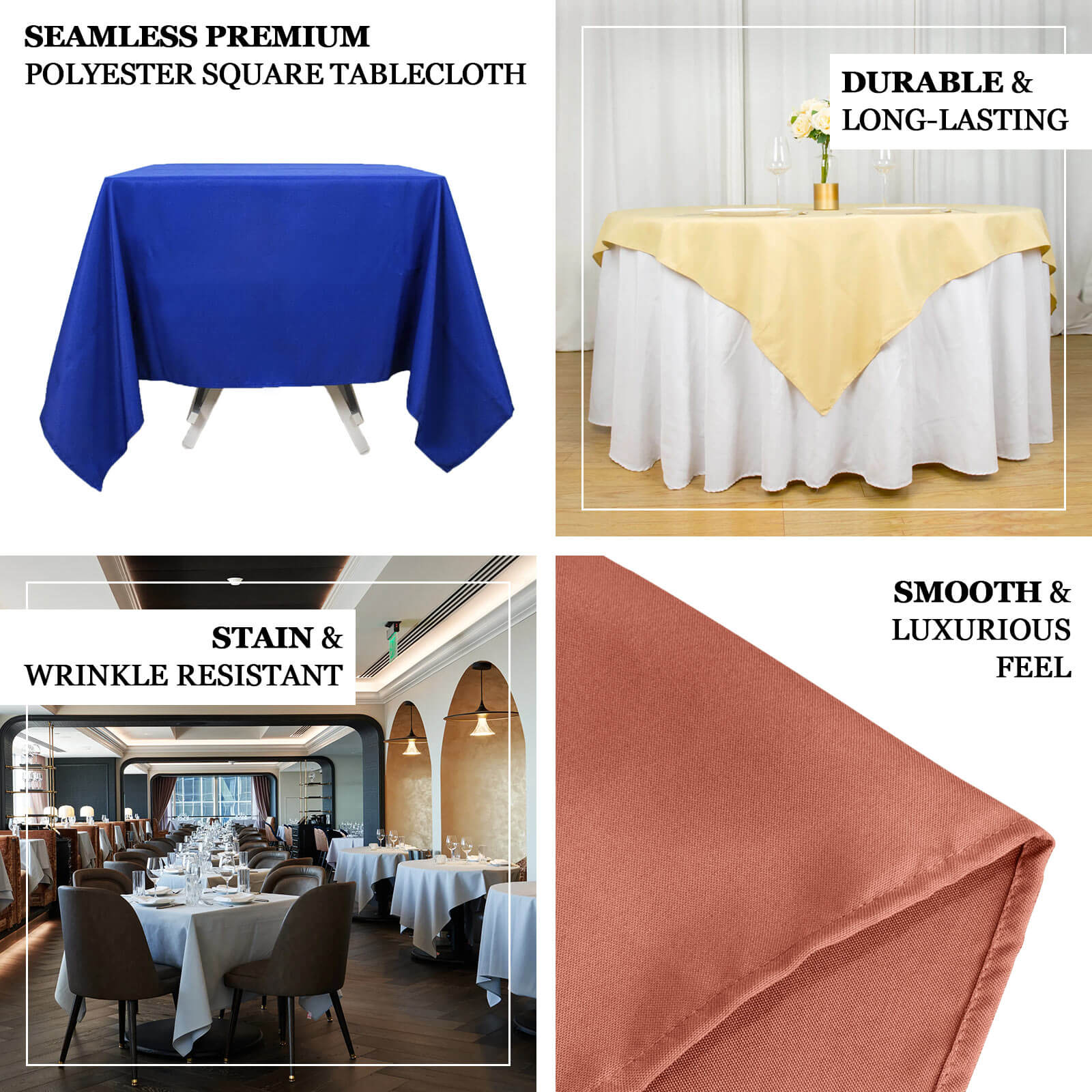 Premium Polyester Square Tablecloth 70"x70" Silver - Wrinkle-Resistant 220GSM Table Topper for Stylish Event Decor - Image 4