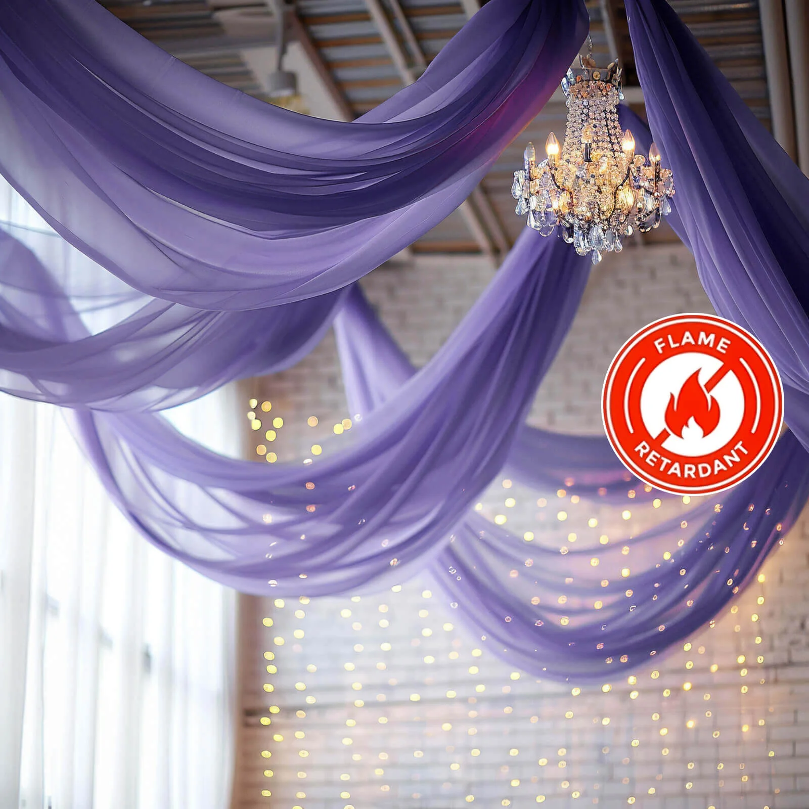 Purple Chiffon Ceiling Drapery, Durable Flame Resistant Long Curtain Backdrop Panel With Rod Pocket 5ftx32ft - Image 5