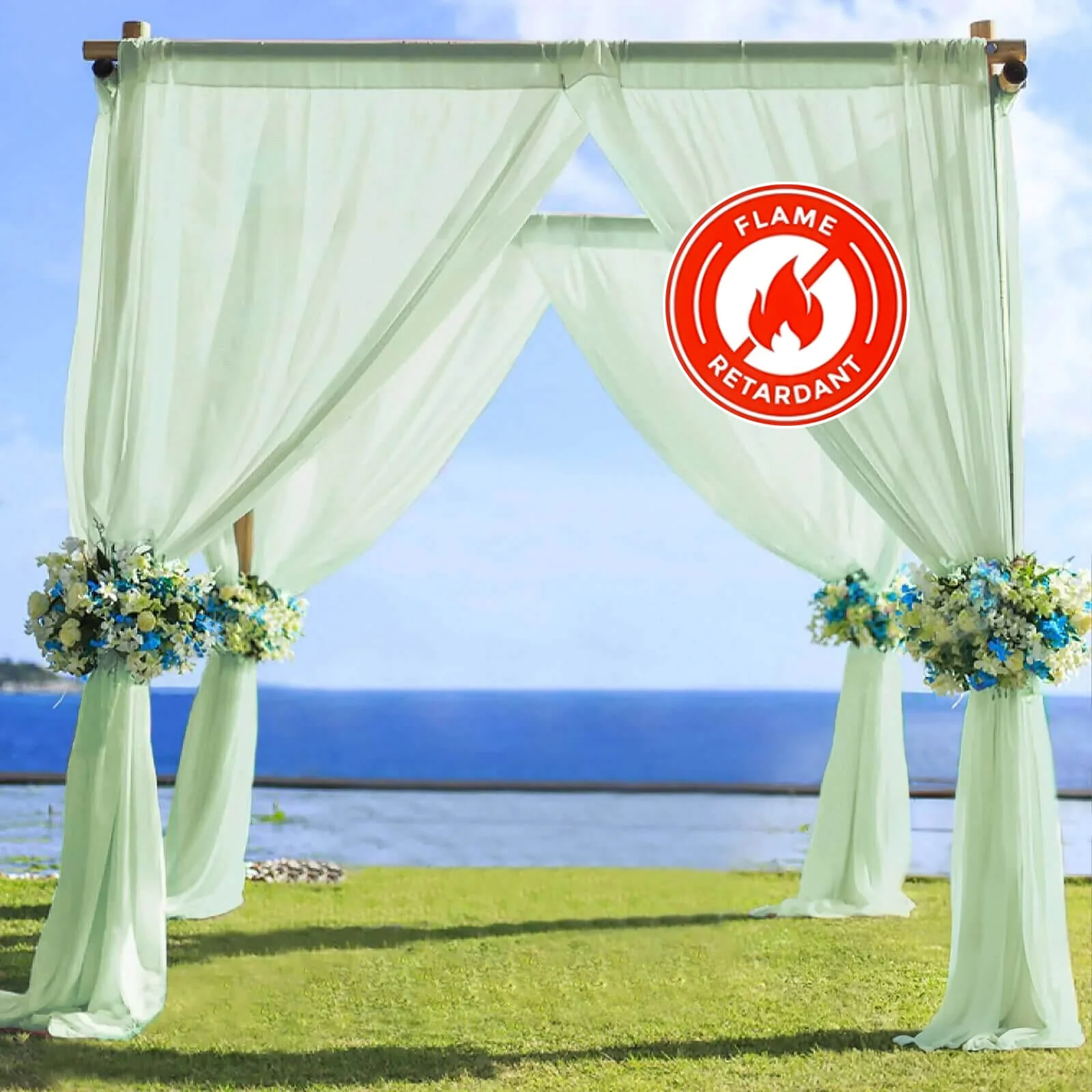 Sage Green Chiffon Drape Curtain, Durable Flame Resistant Backdrop Panel Ceiling Decoration With Rod Pocket 5ftx14ft - Image 6