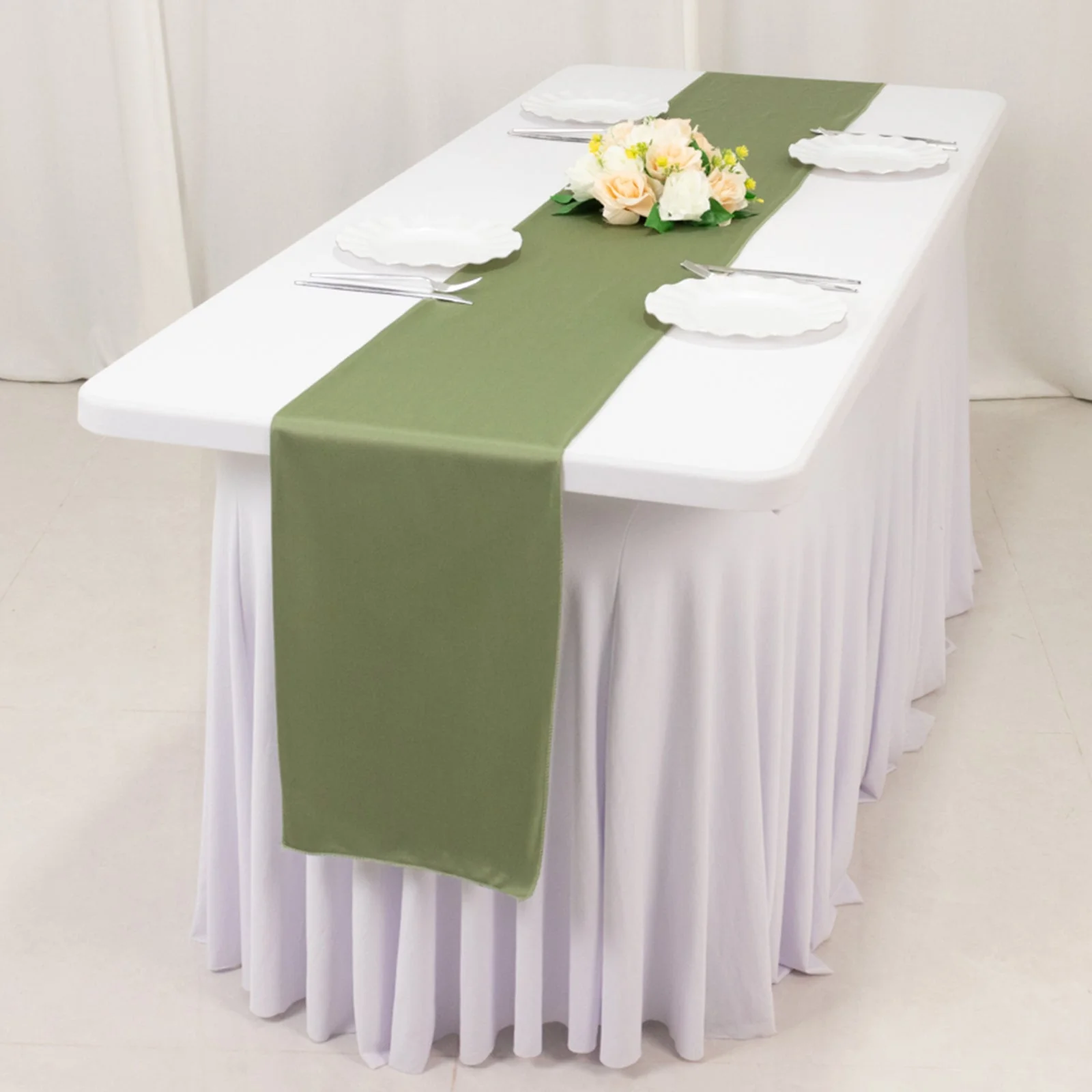 Scuba Polyester Table Runner 12"x108" Dusty Sage Green - Wrinkle-Free Table Linen - Image 2