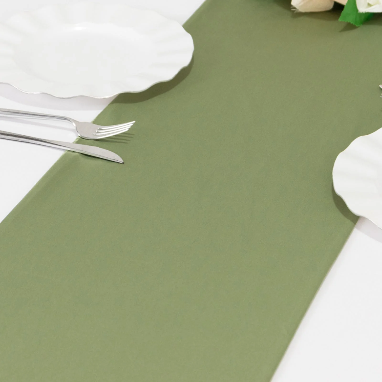 Scuba Polyester Table Runner 12"x108" Dusty Sage Green - Wrinkle-Free Table Linen - Image 3