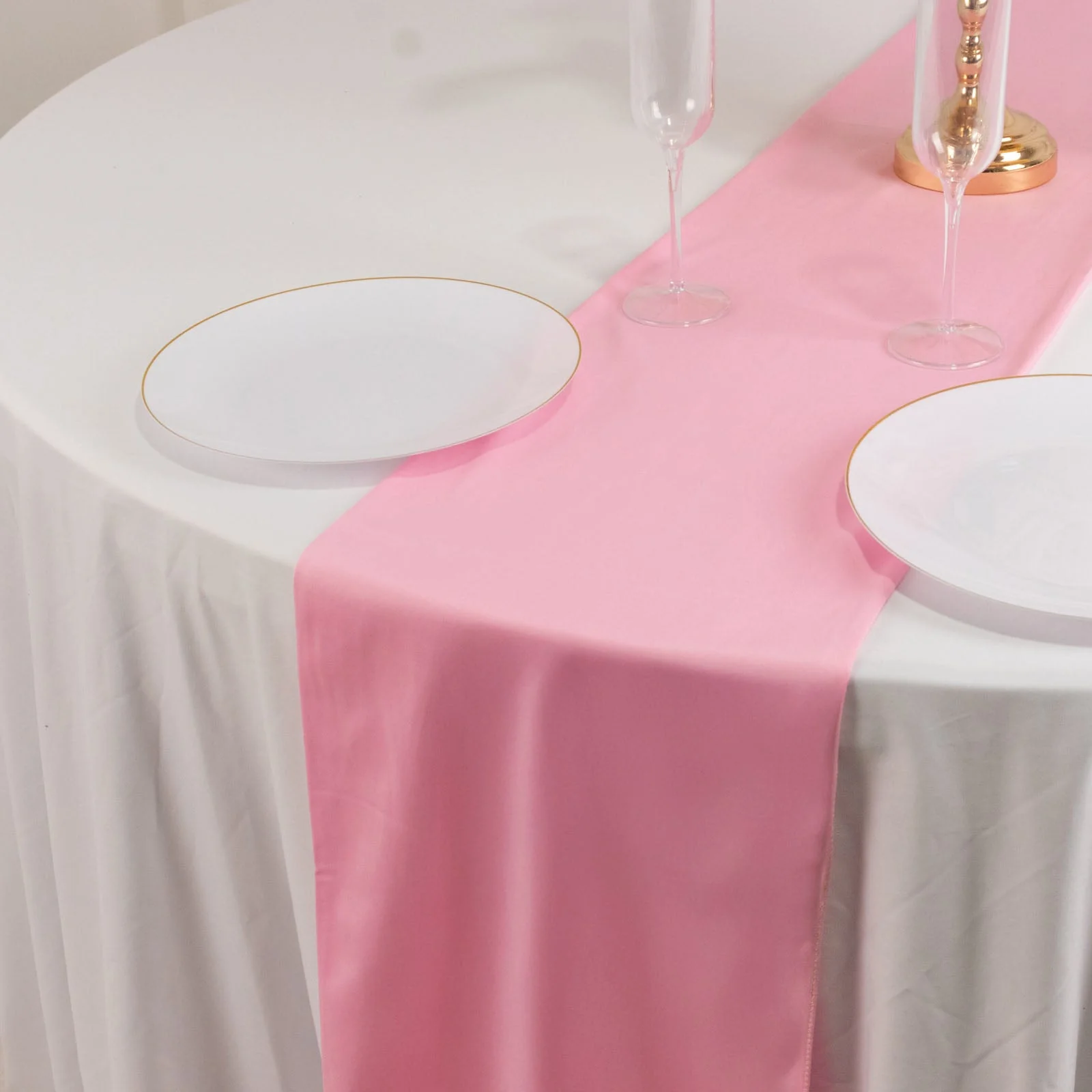 Scuba Polyester Table Runner 12"x108" Pink - Wrinkle-Free Table Linen - Image 2
