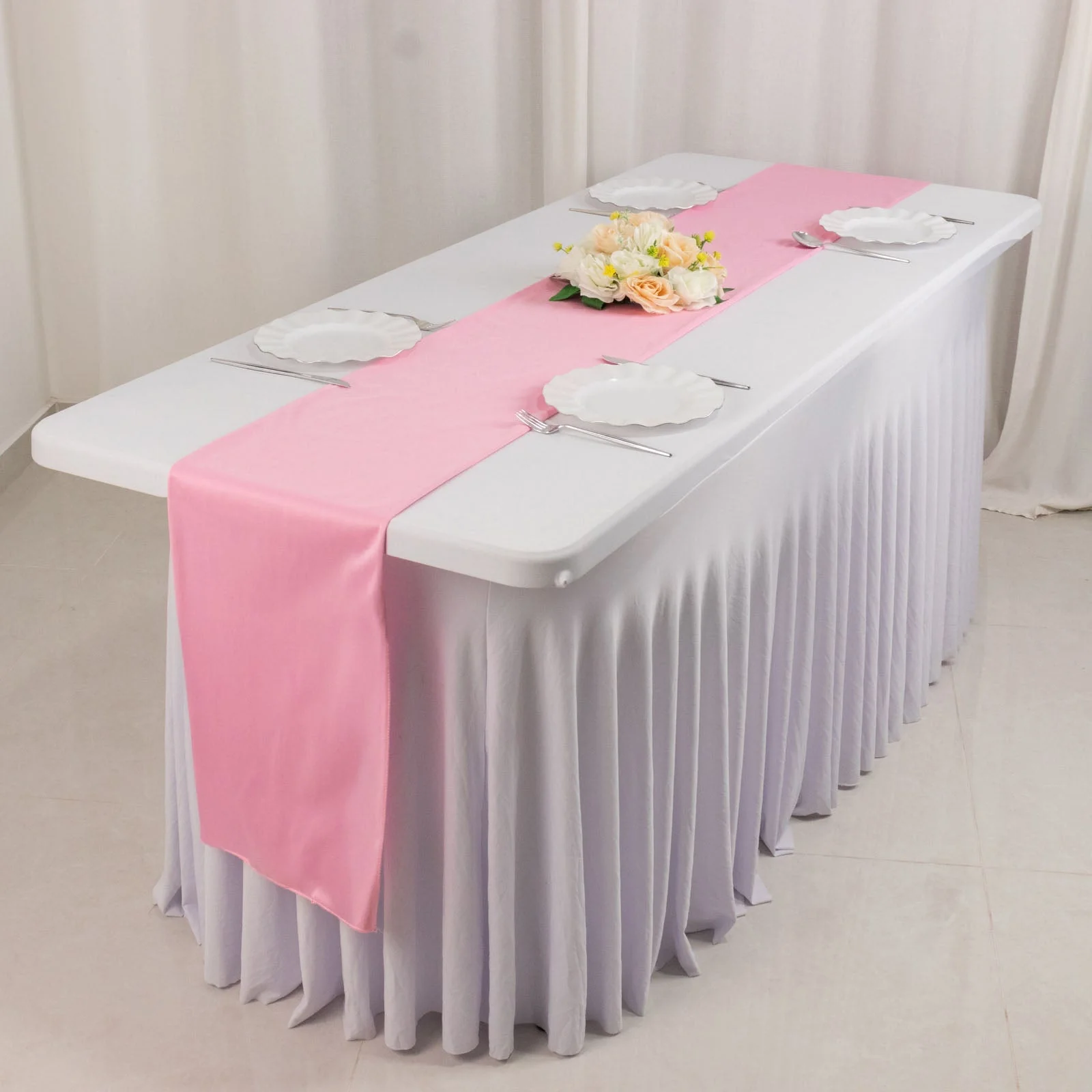 Scuba Polyester Table Runner 12"x108" Pink - Wrinkle-Free Table Linen - Image 6