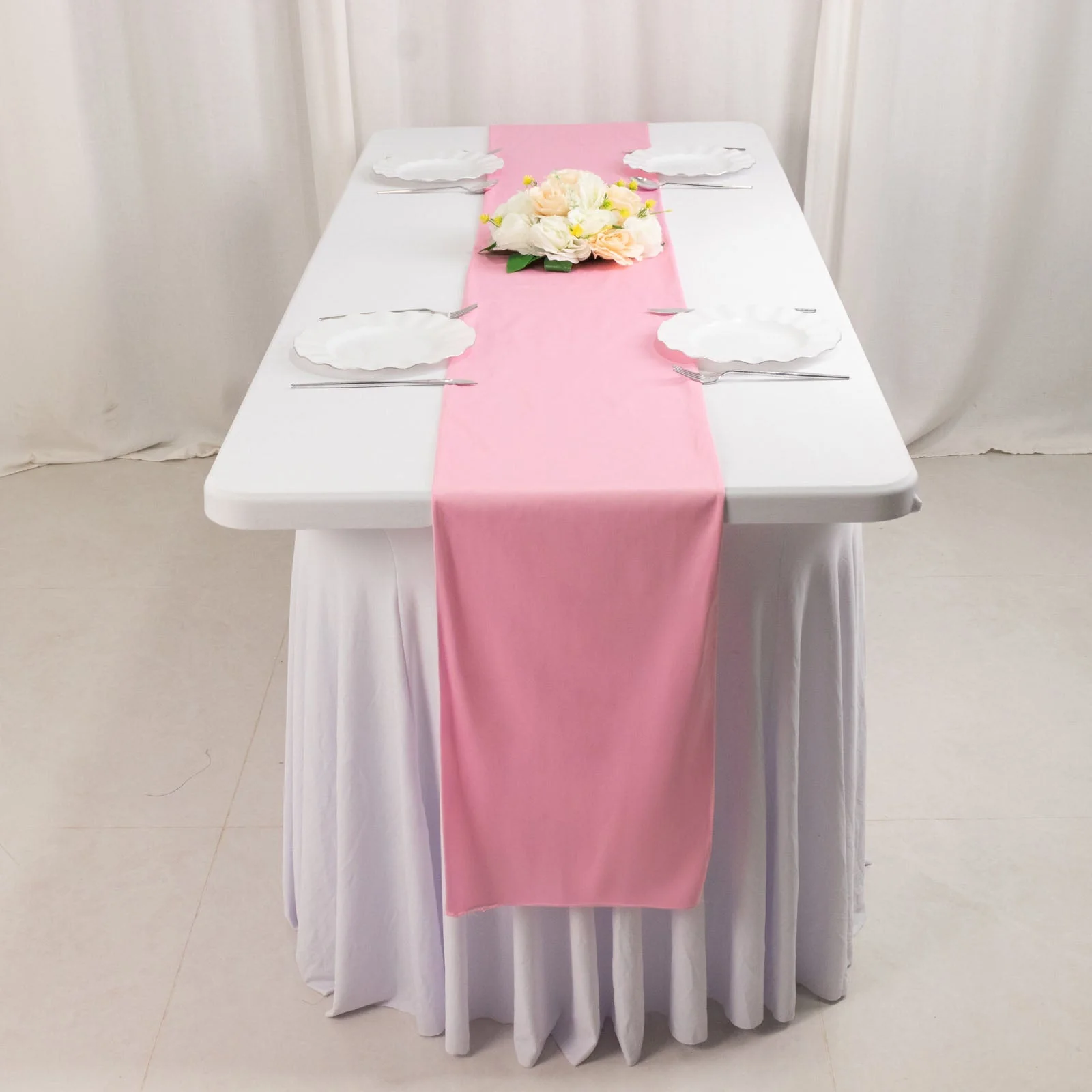 Scuba Polyester Table Runner 12"x108" Pink - Wrinkle-Free Table Linen - Image 7