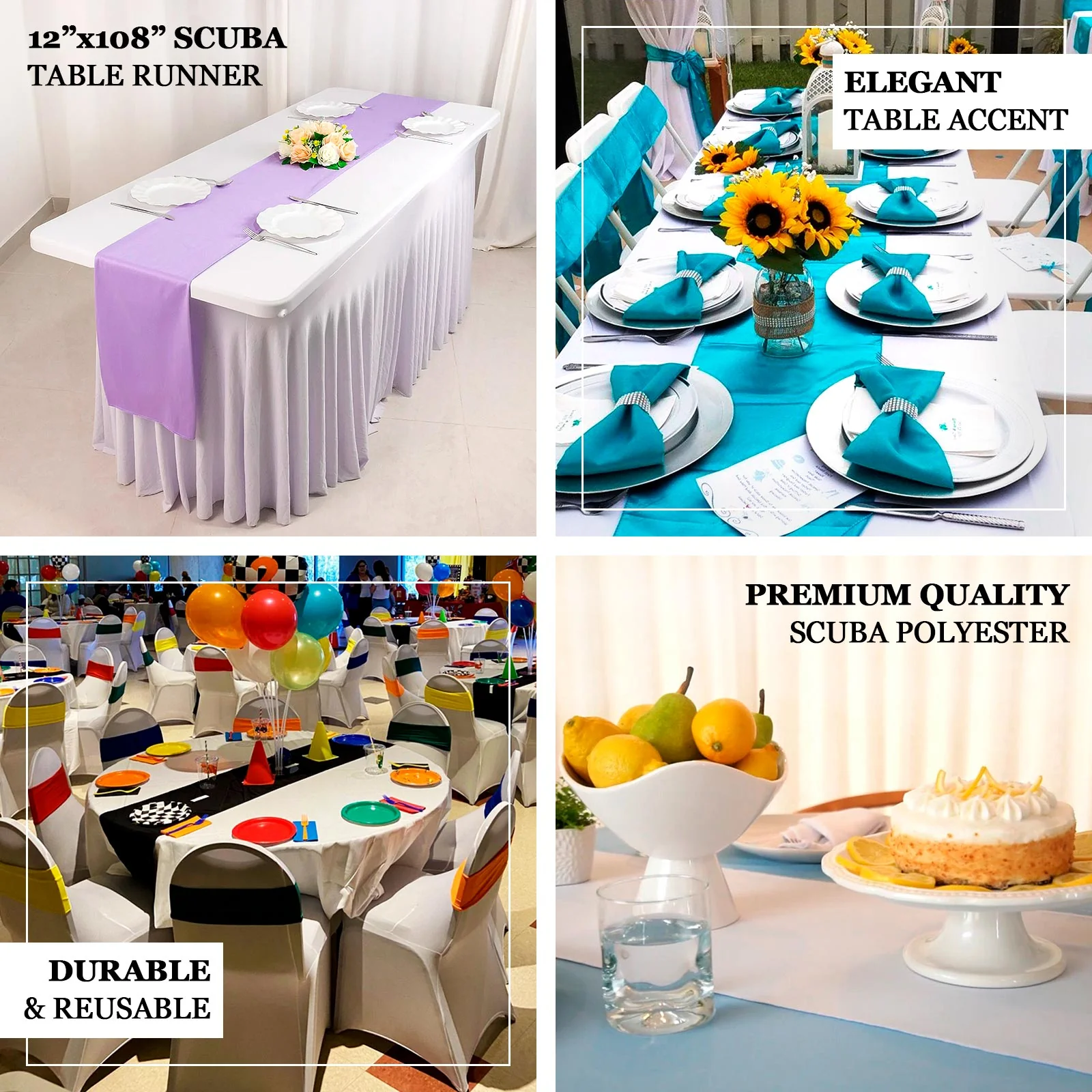 Scuba Polyester Table Runner 12"x108" Purple - Wrinkle-Free Table Linen - Image 3