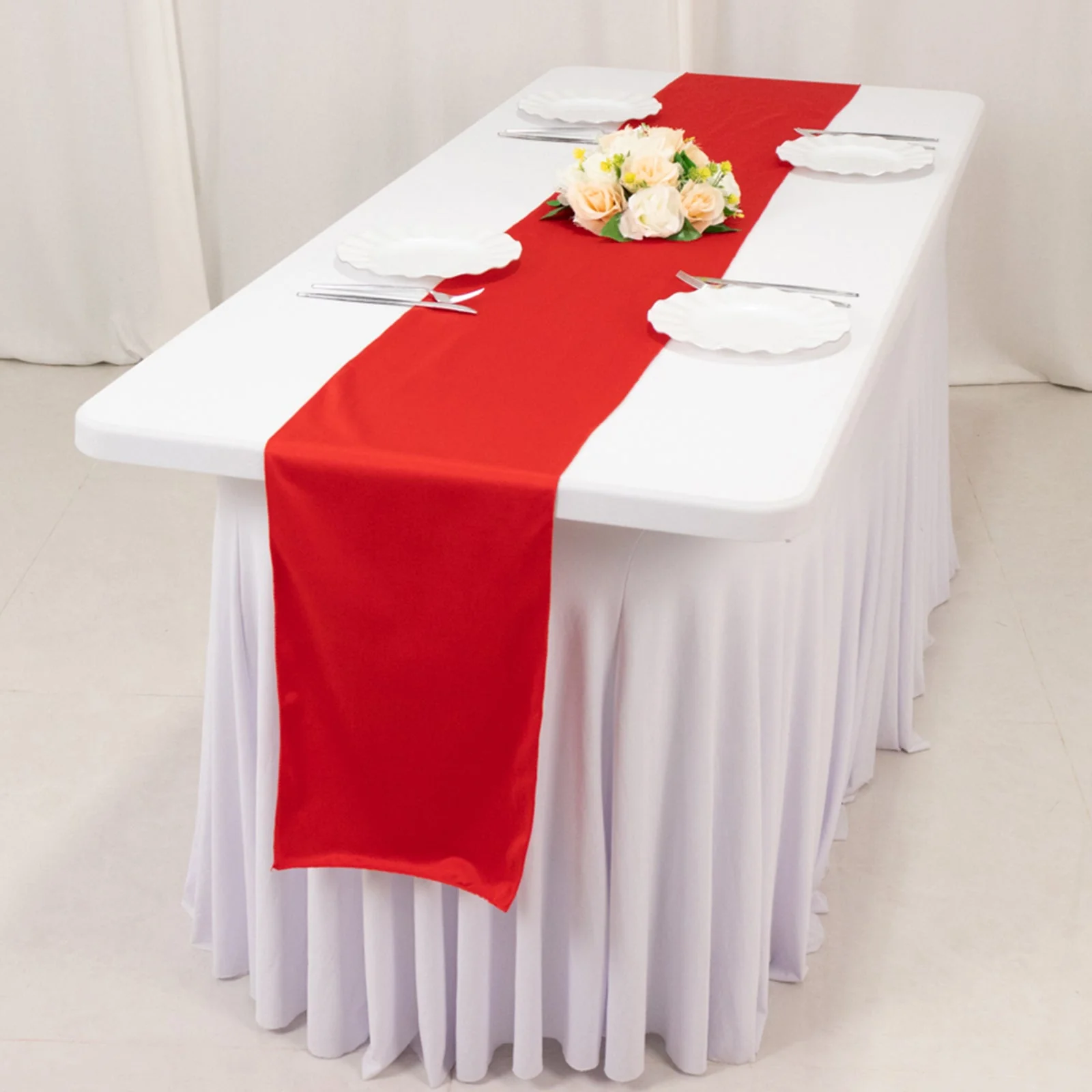 Scuba Polyester Table Runner 12"x108" Red - Wrinkle-Free Table Linen - Image 2