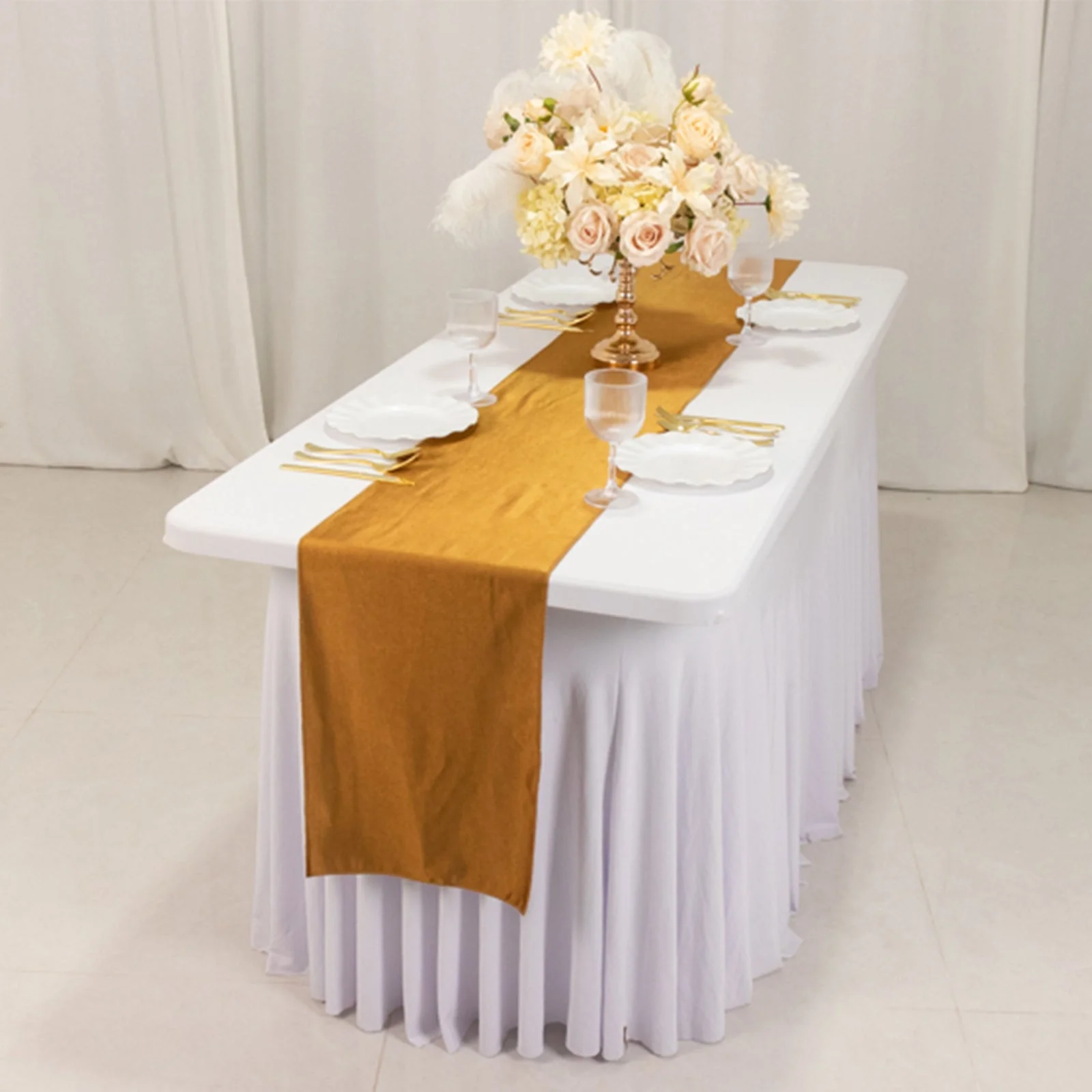 Scuba Polyester Table Runner 12"x108" Shimmer Gold - Wrinkle-Free Table Linen for Events and Banquets - Image 2