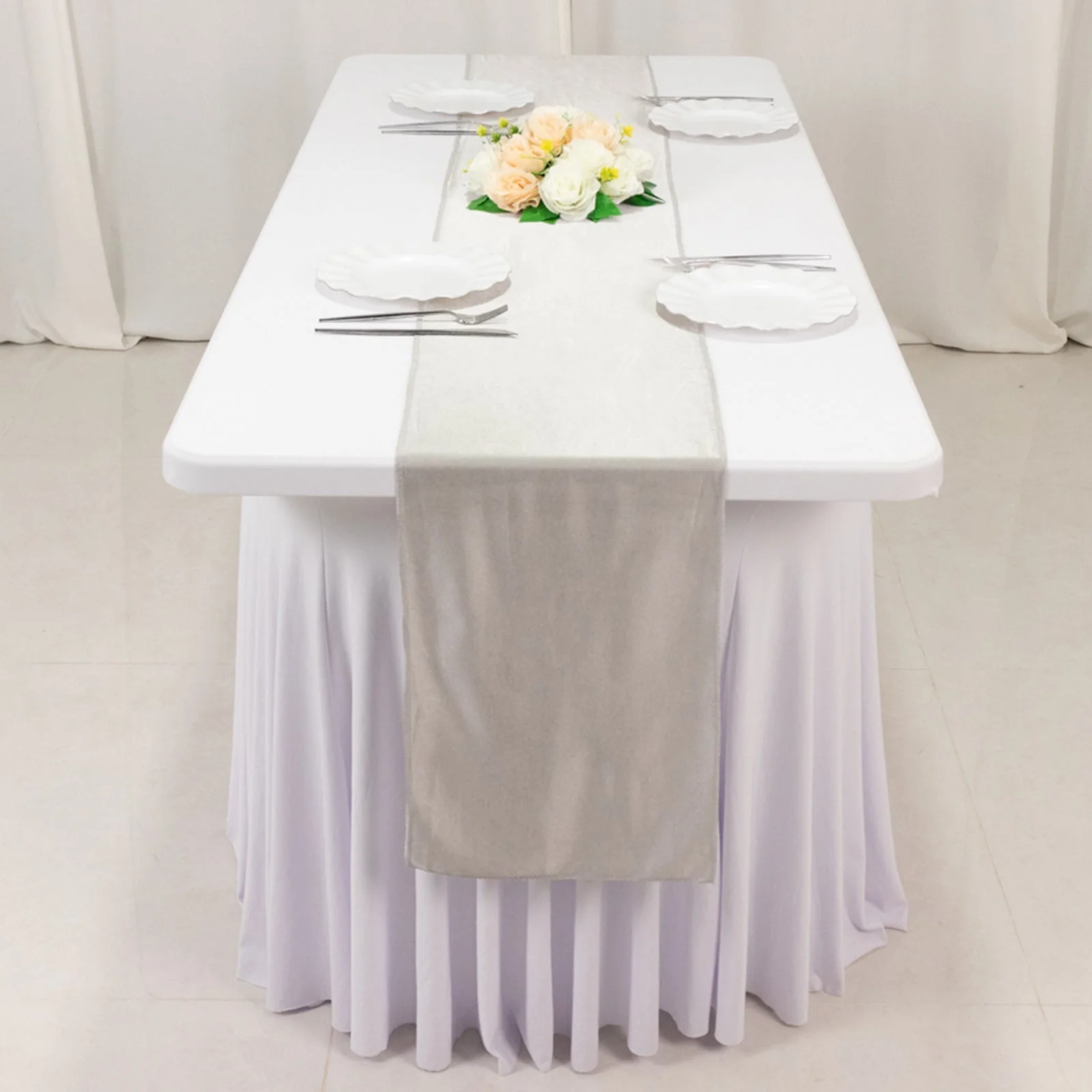 Scuba Polyester Table Runner 12"x108" Shimmer Silver - Wrinkle-Free Table Linen - Image 7