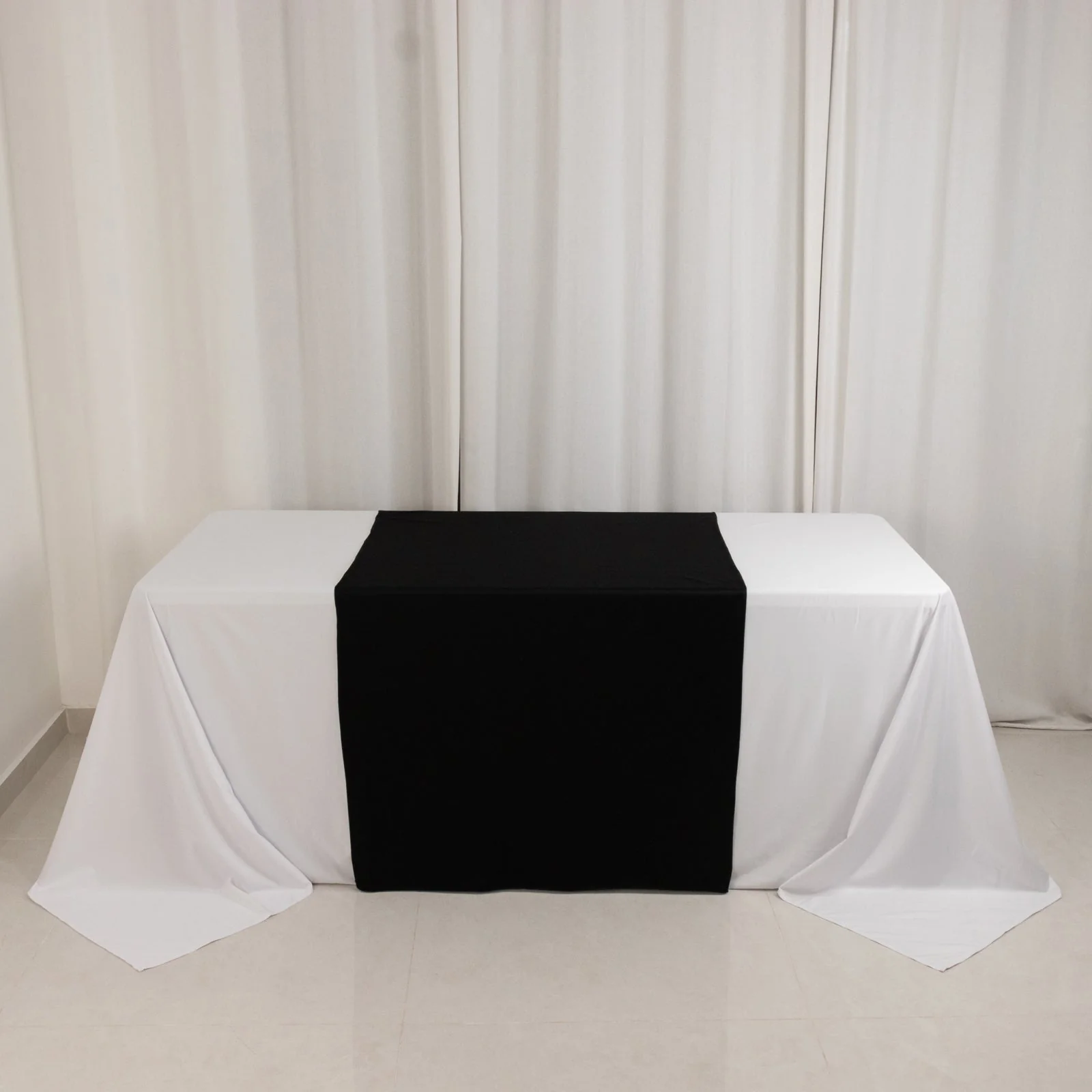 Scuba Polyester Wide Table Runner 36"x72" Black - Wrinkle-Free Trade Show Table Linen - Image 5