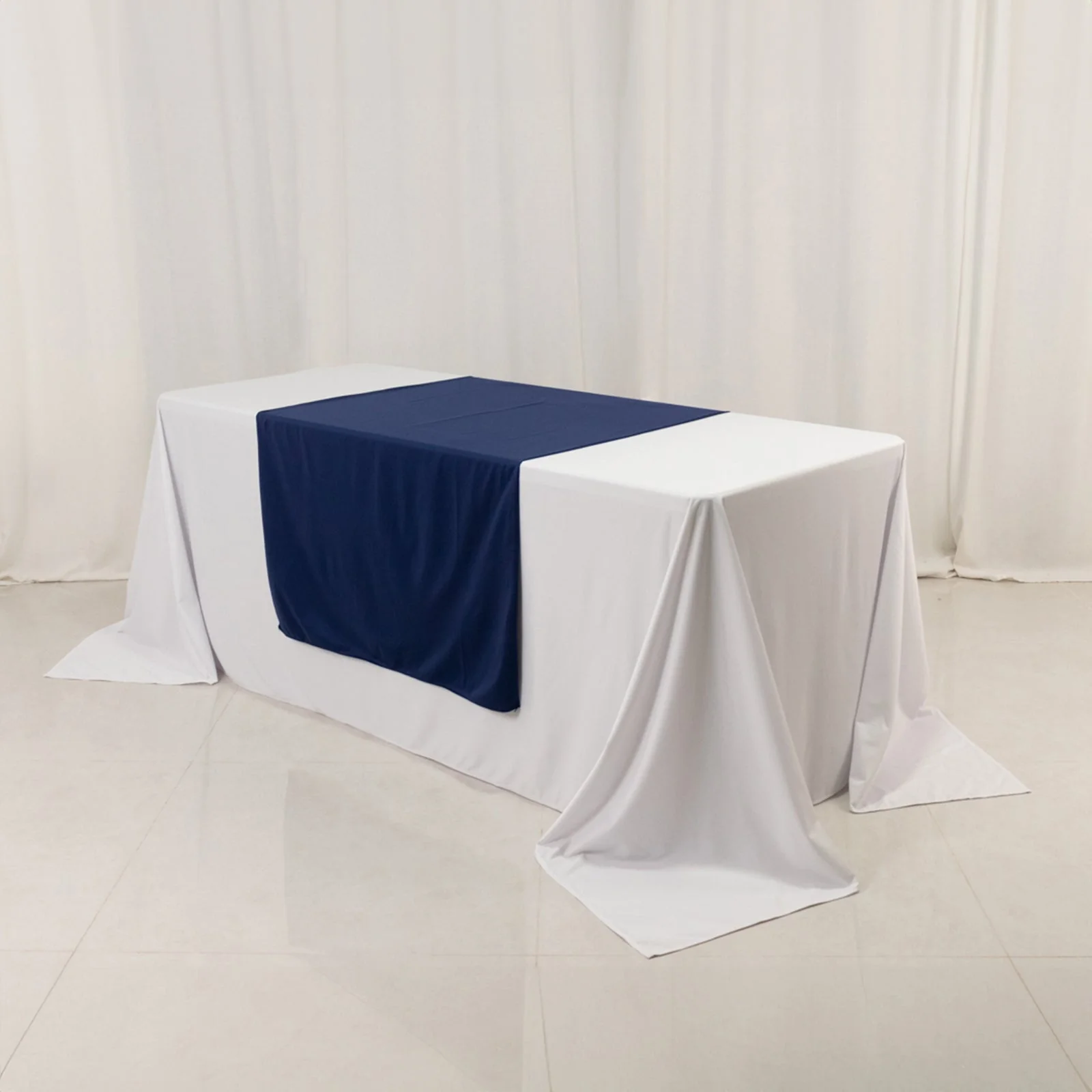 Scuba Polyester Wide Table Runner 36"x72" Navy Blue - Wrinkle-Free Trade Show Table Linen - Image 2