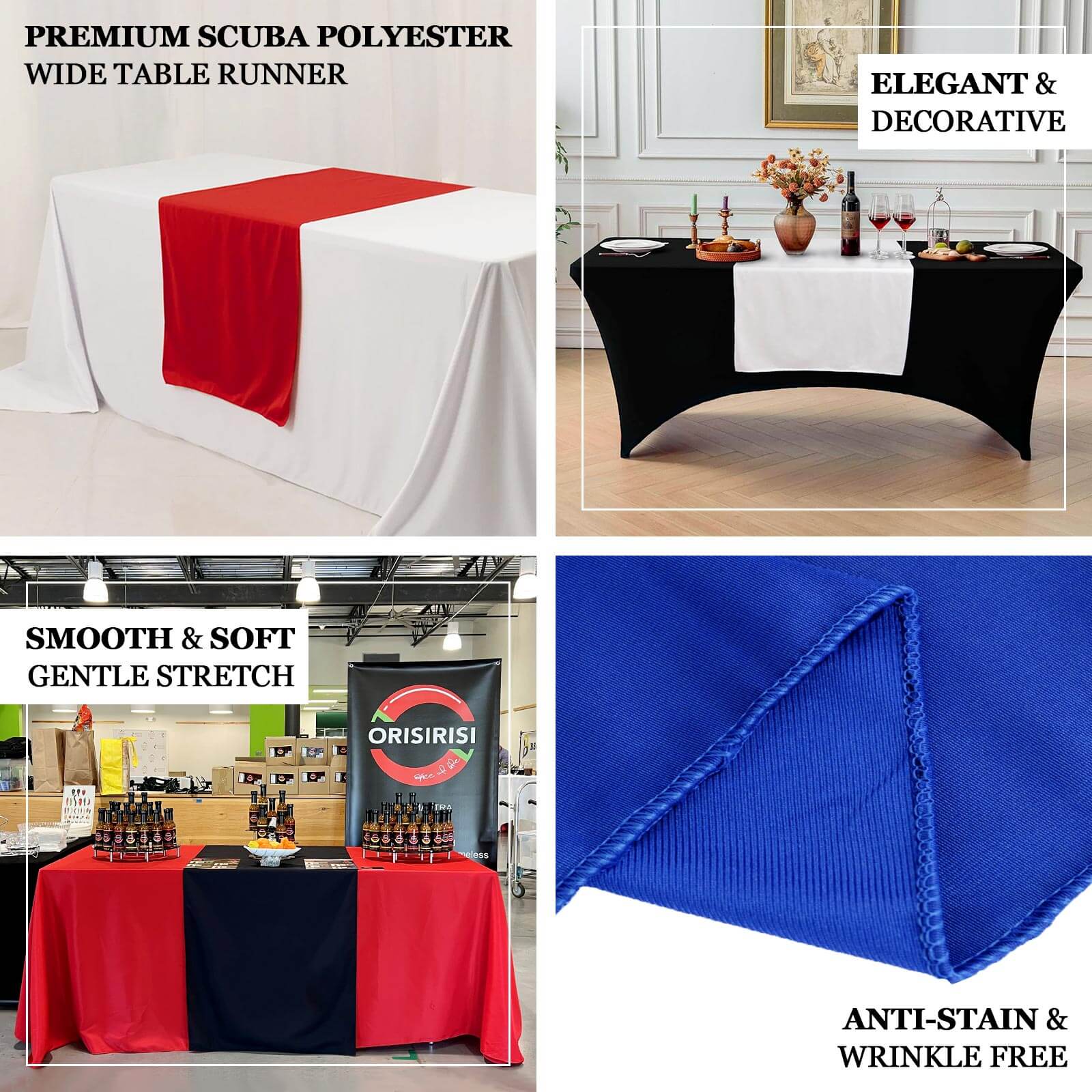Scuba Polyester Wide Table Runner 36"x72" Navy Blue - Wrinkle-Free Trade Show Table Linen - Image 4