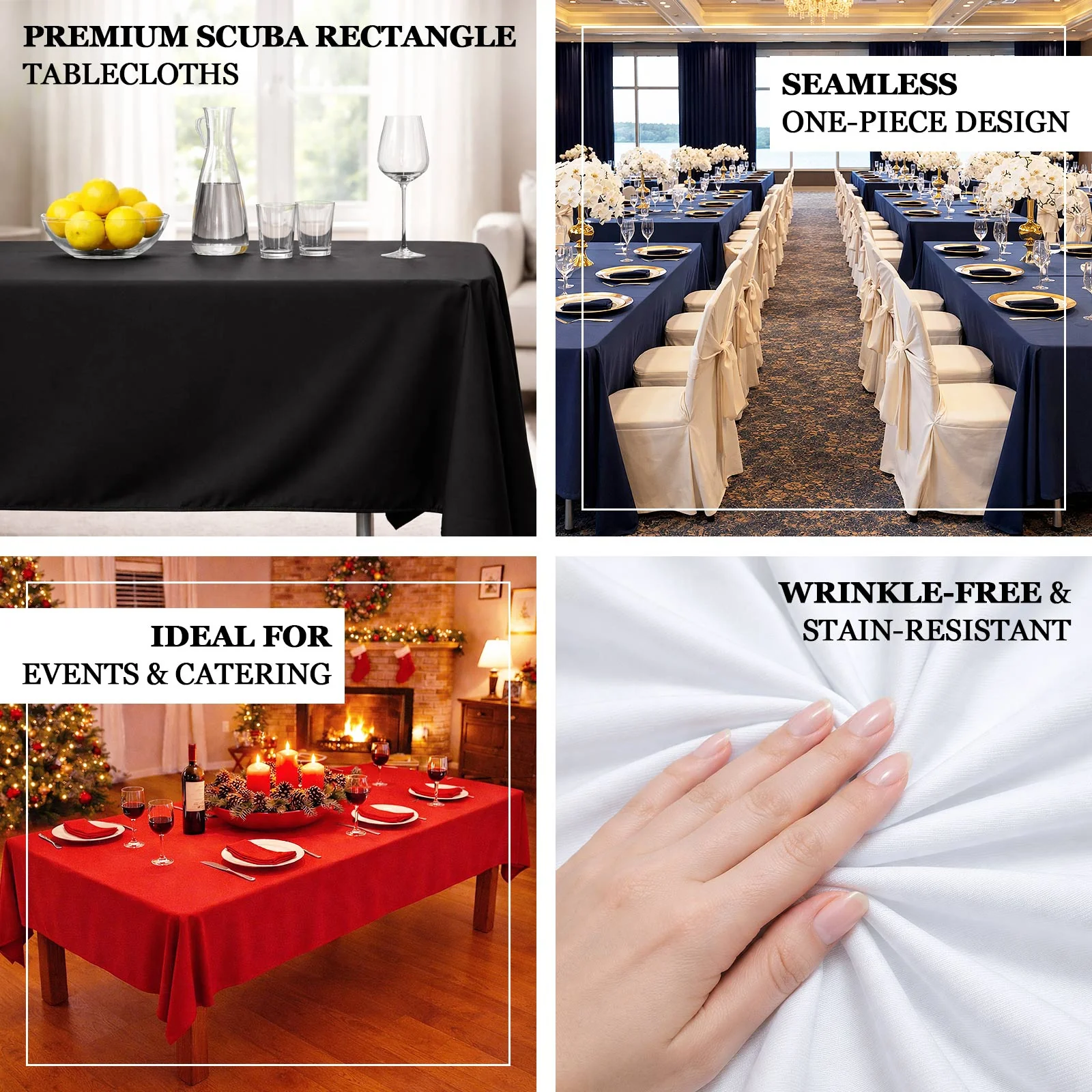 Scuba Rectangular Tablecloth 60"x102" Black - Wrinkle Free & Stain Resistant Sophisticated Table Cover - Image 4