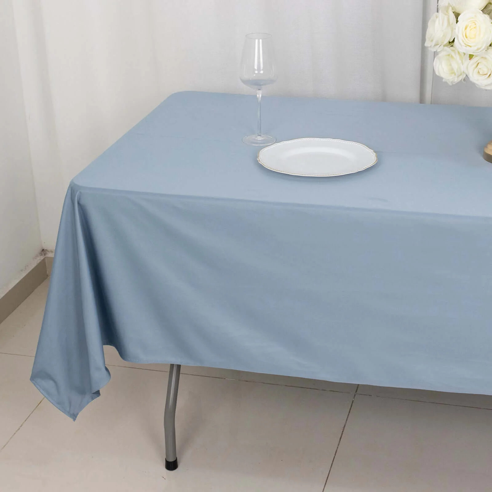 Scuba Rectangular Tablecloth 60"x102" Dusty Blue - Wrinkle Free Table Cover - Image 2