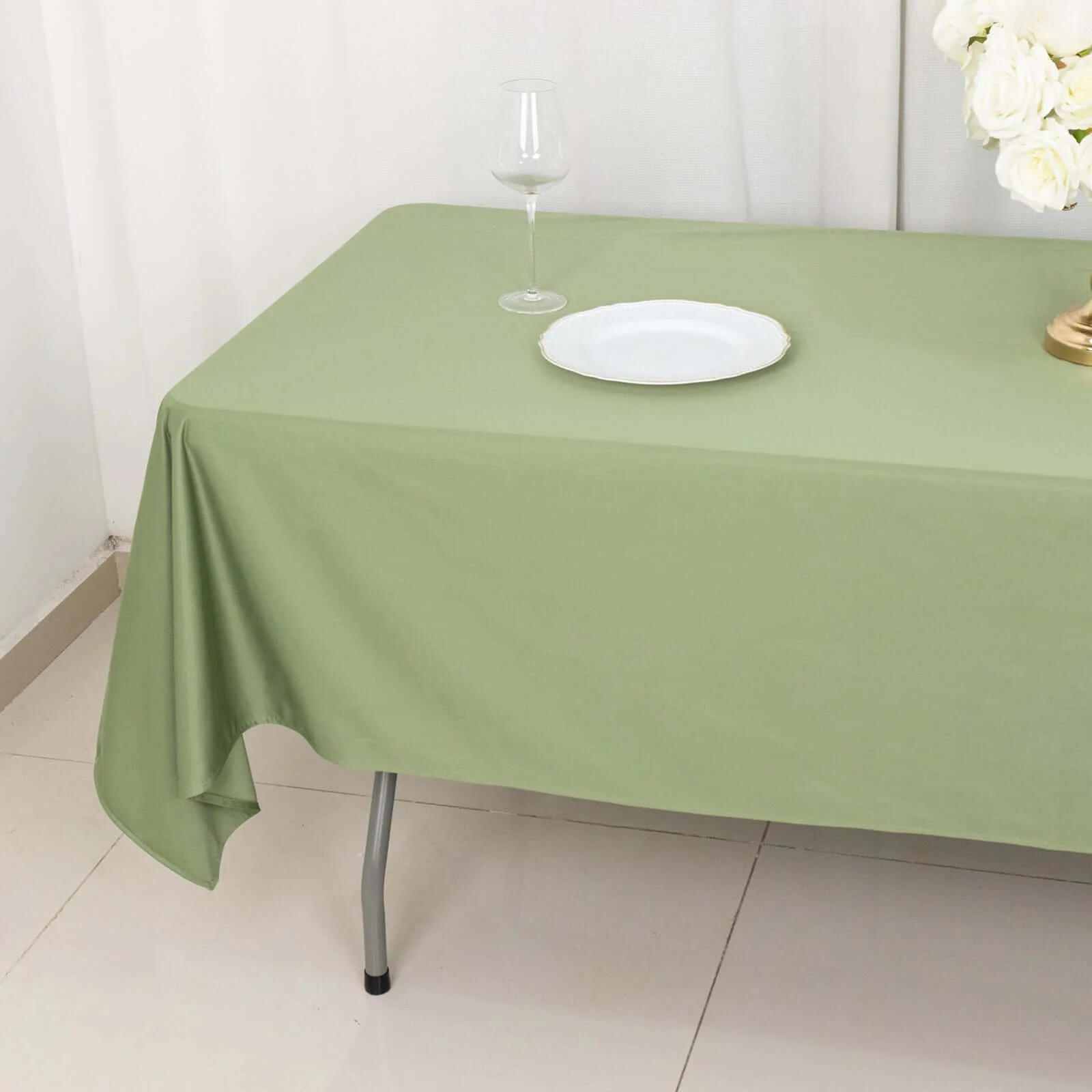 Scuba Rectangular Tablecloth 60"x102" Dusty Sage Green - Wrinkle Free Table Cover - Image 2