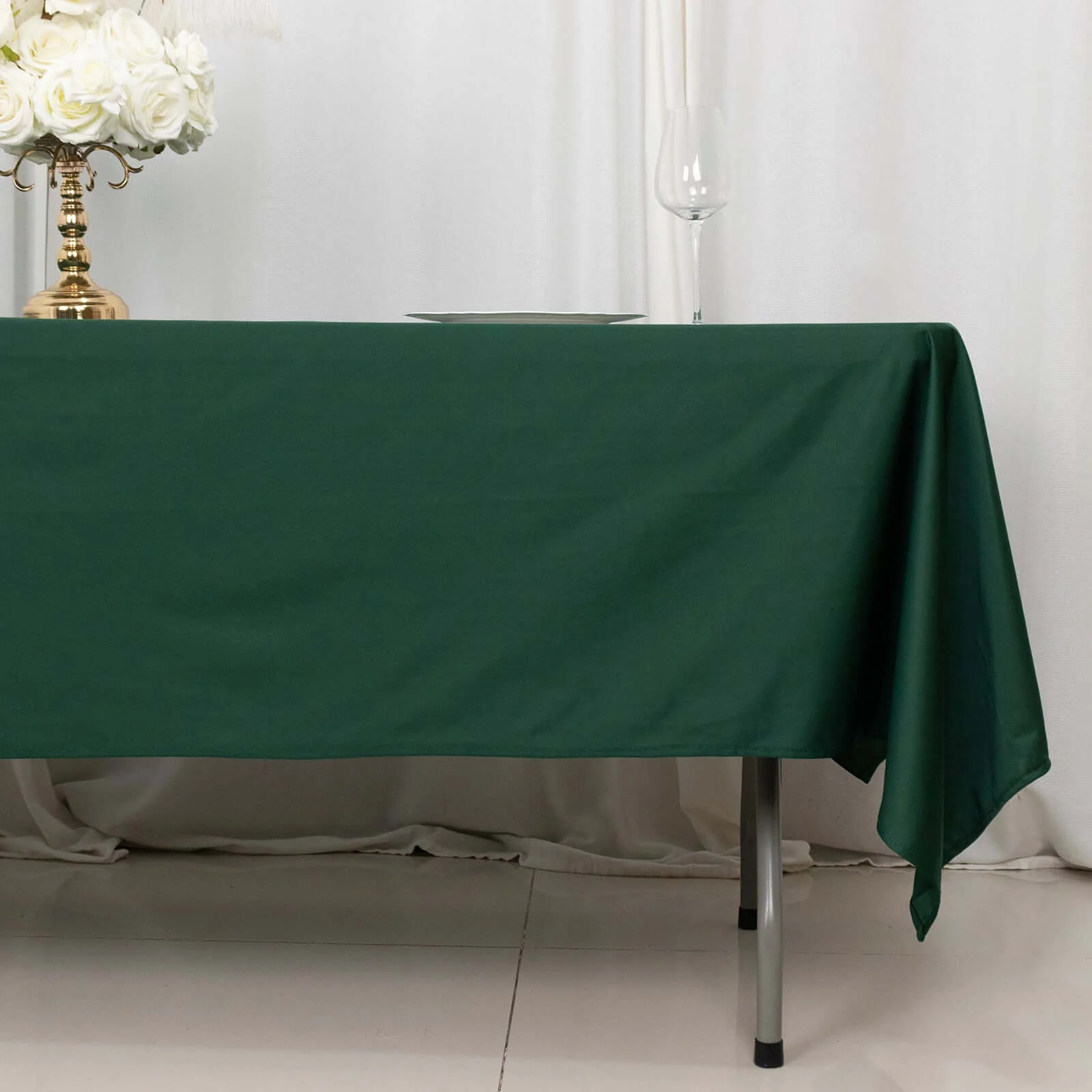Scuba Rectangular Tablecloth 60"x102" Hunter Emerald Green - Wrinkle Free Table Cover - Image 3