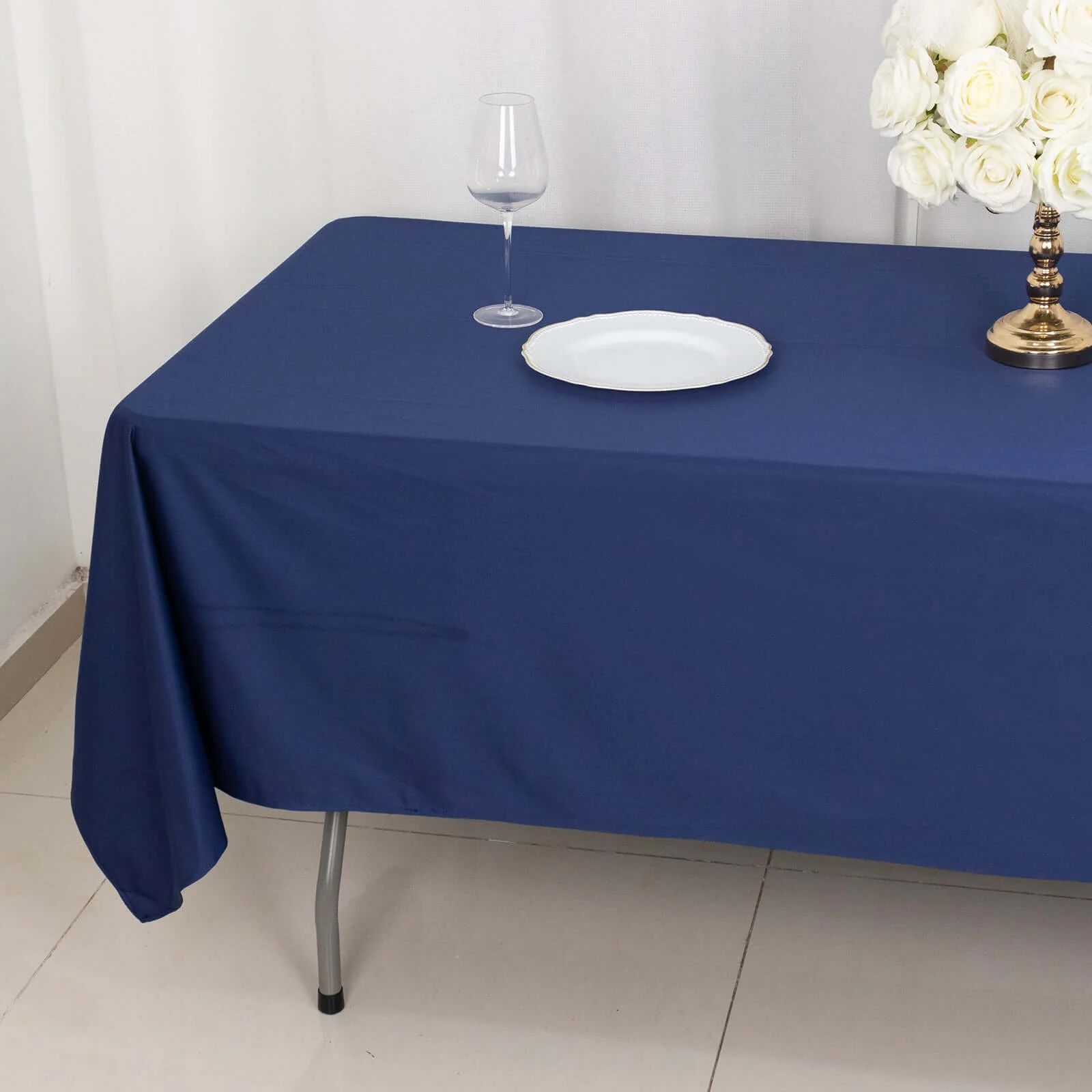 Scuba Rectangular Tablecloth 60"x102" Navy Blue - Wrinkle Free Table Cover - Image 2