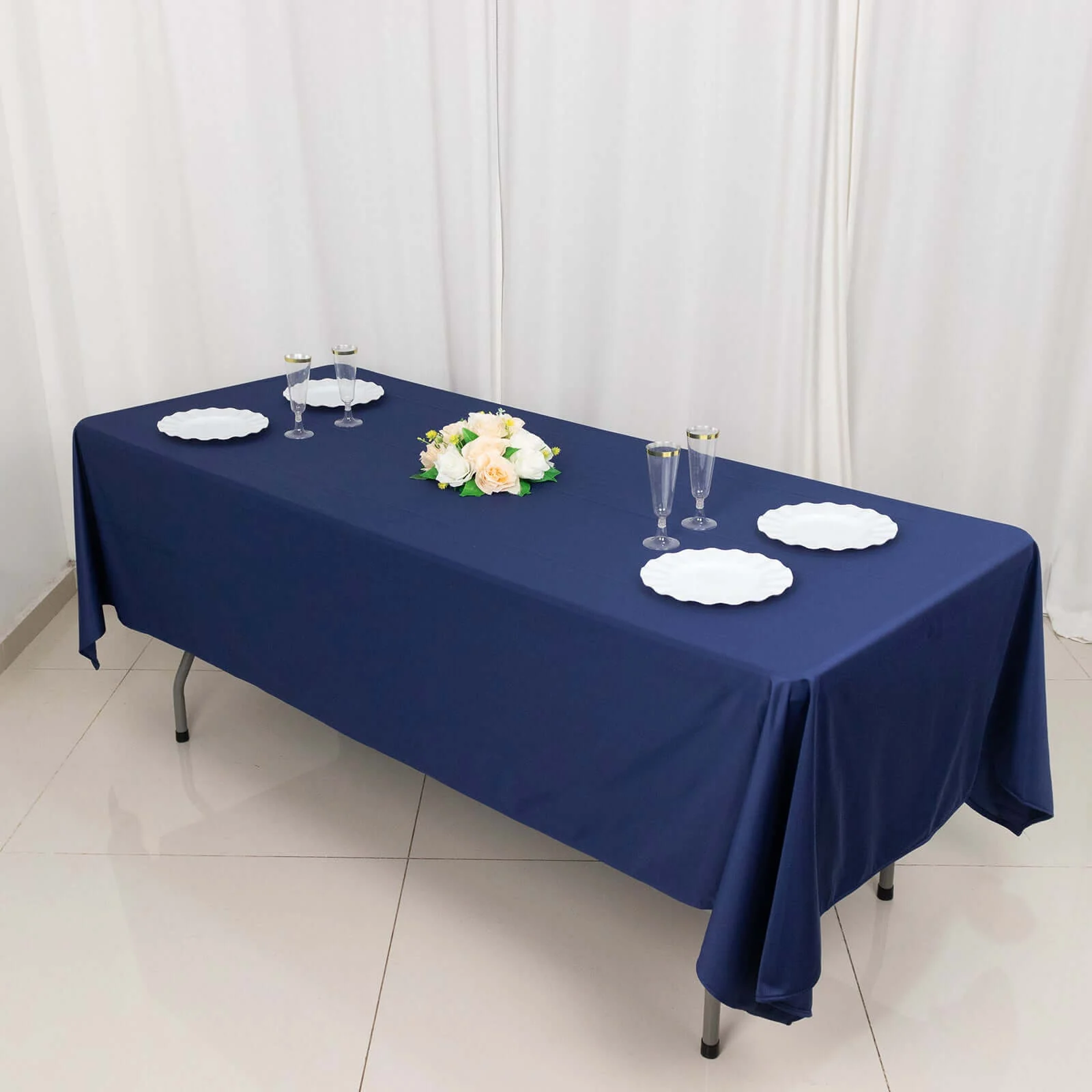 Scuba Rectangular Tablecloth 60"x102" Navy Blue - Wrinkle Free Table Cover - Image 3
