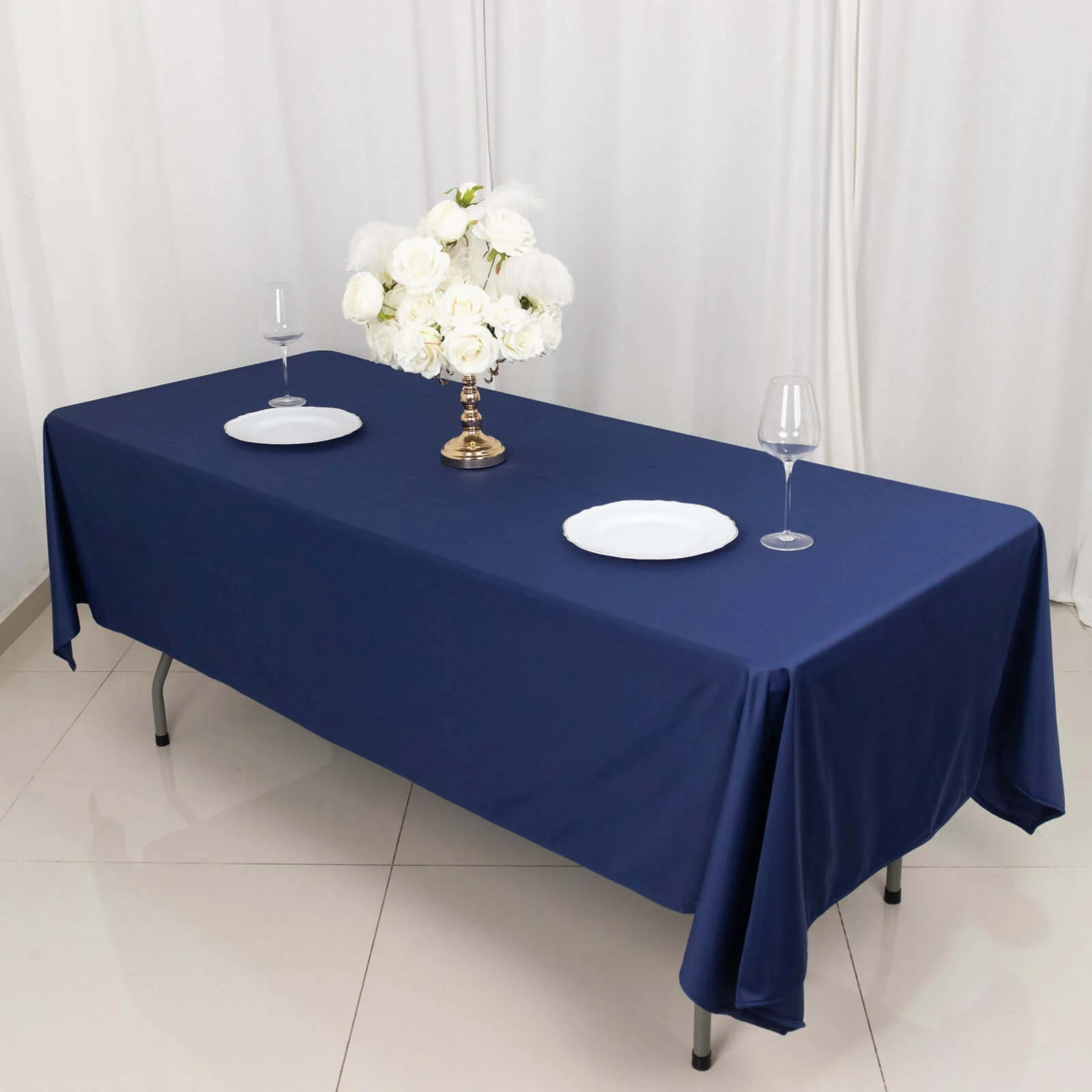 Scuba Rectangular Tablecloth 60"x102" Navy Blue - Wrinkle Free Table Cover - Image 6