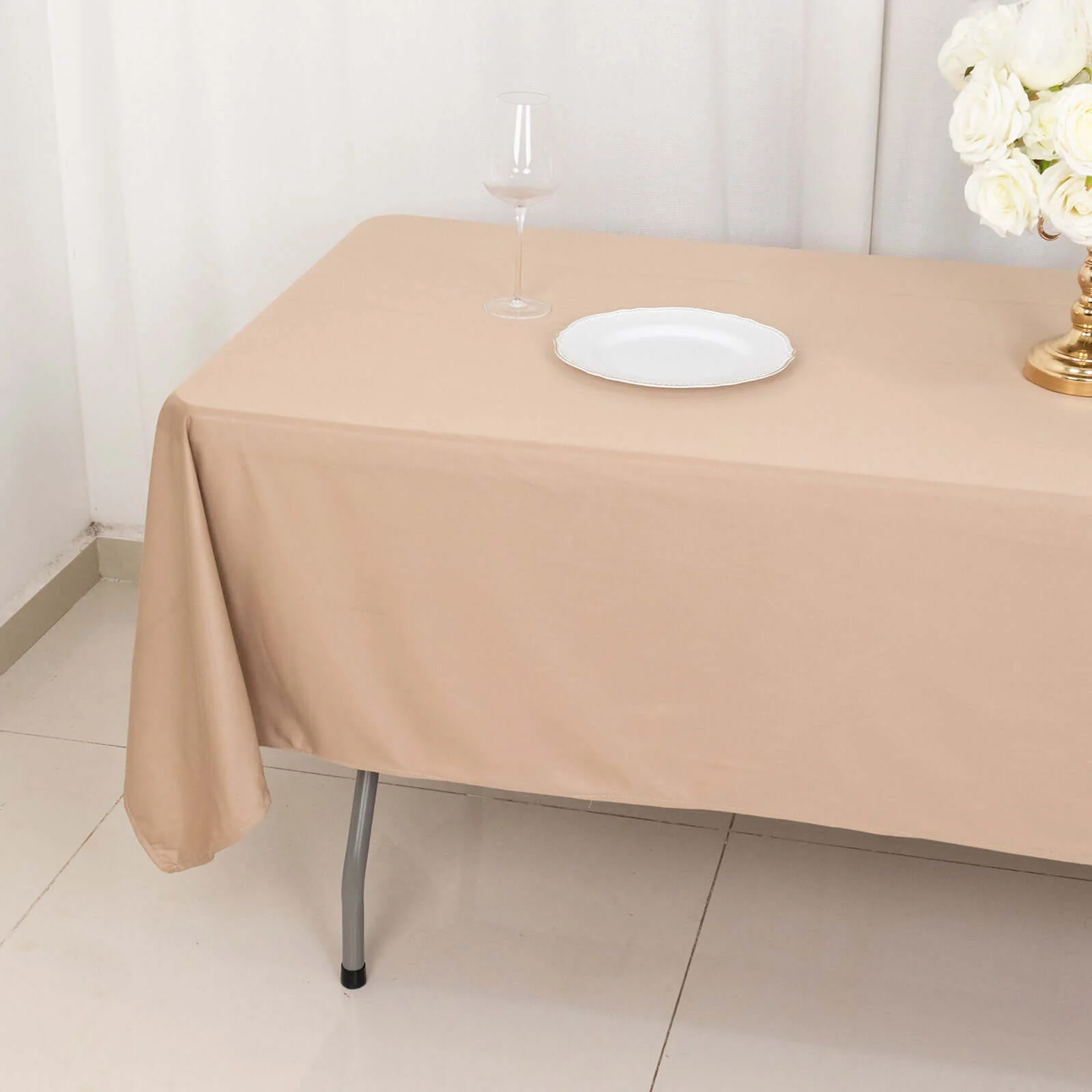 Scuba Rectangular Tablecloth 60"x102" Nude - Wrinkle Free Table Cover - Image 3