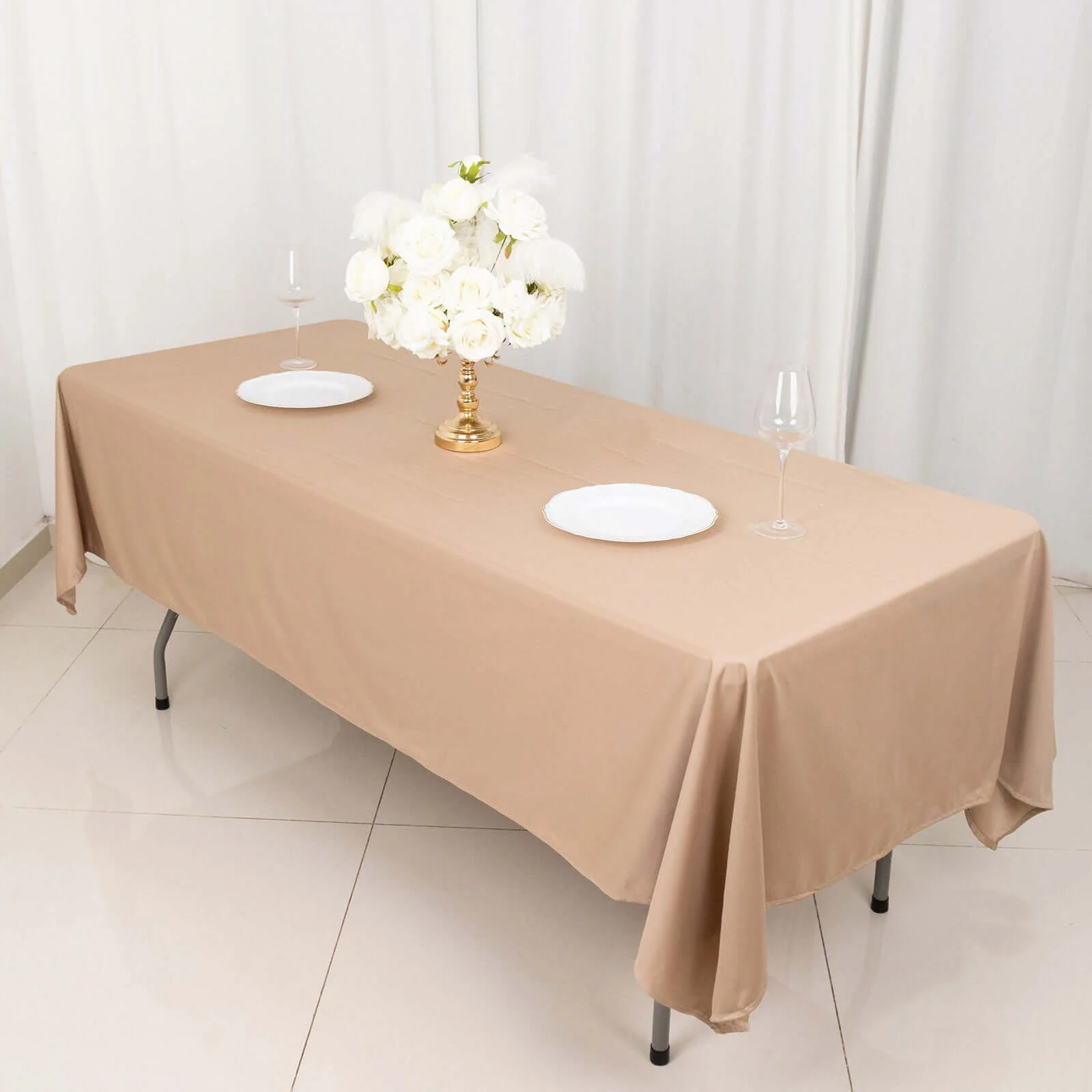 Scuba Rectangular Tablecloth 60"x102" Nude - Wrinkle Free Table Cover - Image 6