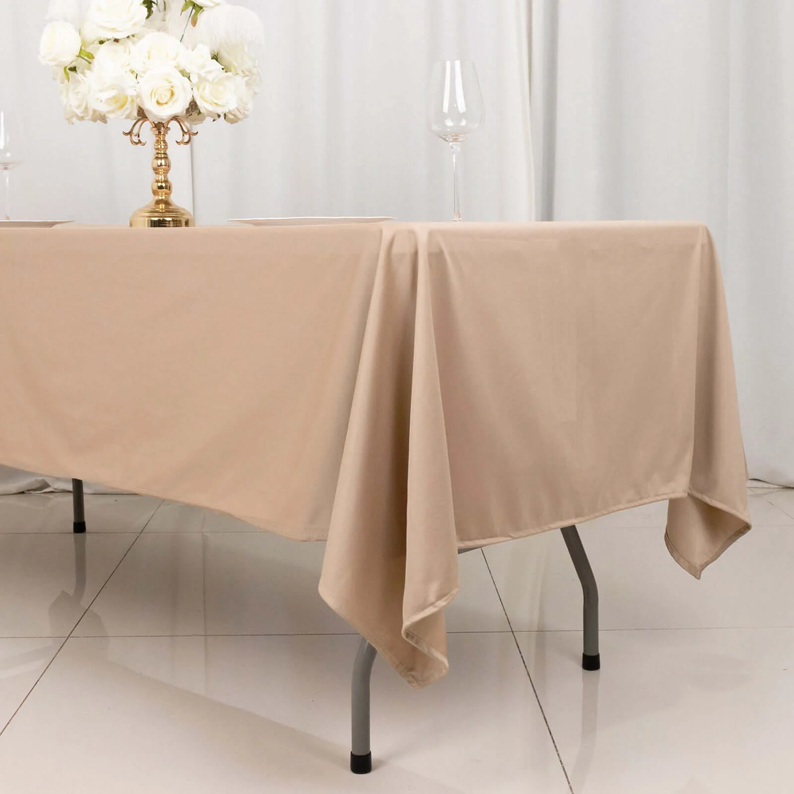Scuba Rectangular Tablecloth 60"x102" Nude - Wrinkle Free Table Cover - Image 8