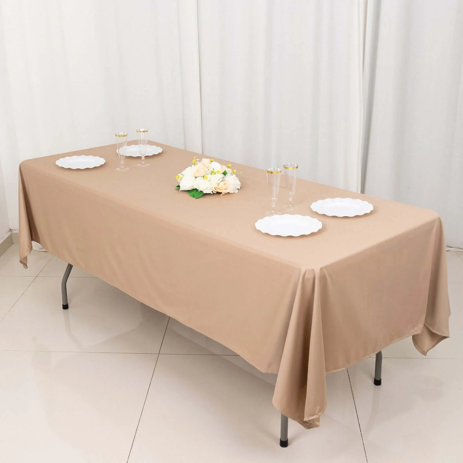 Scuba Rectangular Tablecloth 60"x102" Nude - Wrinkle Free Table Cover - Image 9