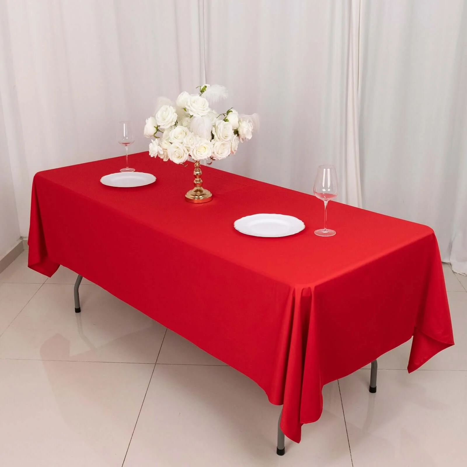 Scuba Rectangular Tablecloth 60"x102" Red - Wrinkle Free Table Cover - Image 6