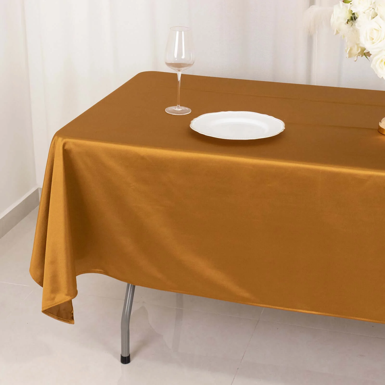 Scuba Rectangular Tablecloth 60"x102" Shimmer Gold - Wrinkle Free & Stain Resistant Table Cover - Image 5