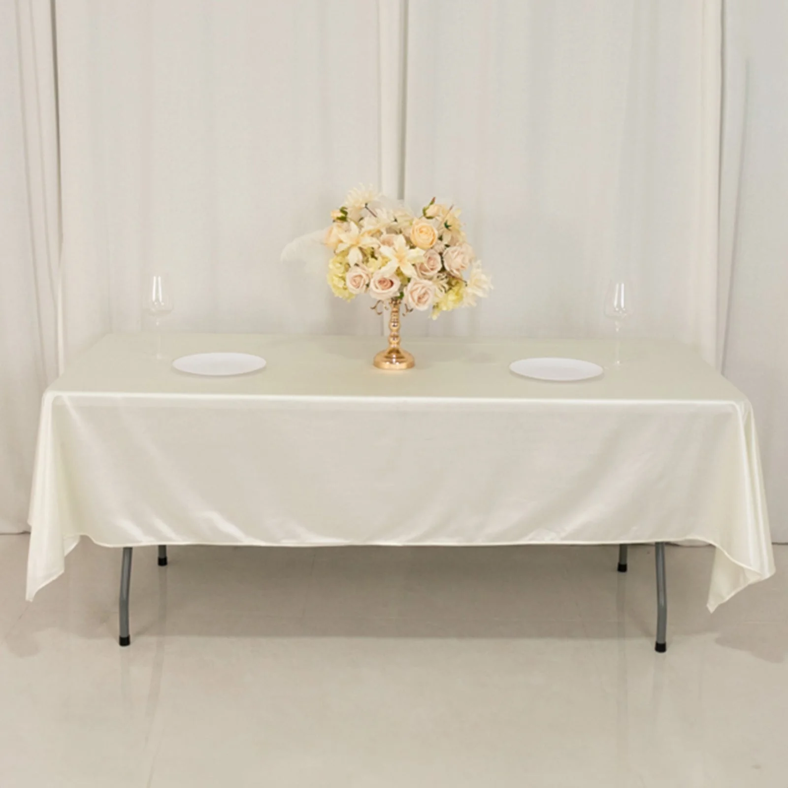 Scuba Rectangular Tablecloth 60"x102" Shimmer Pearl White - Wrinkle Free Table Cover - Image 3